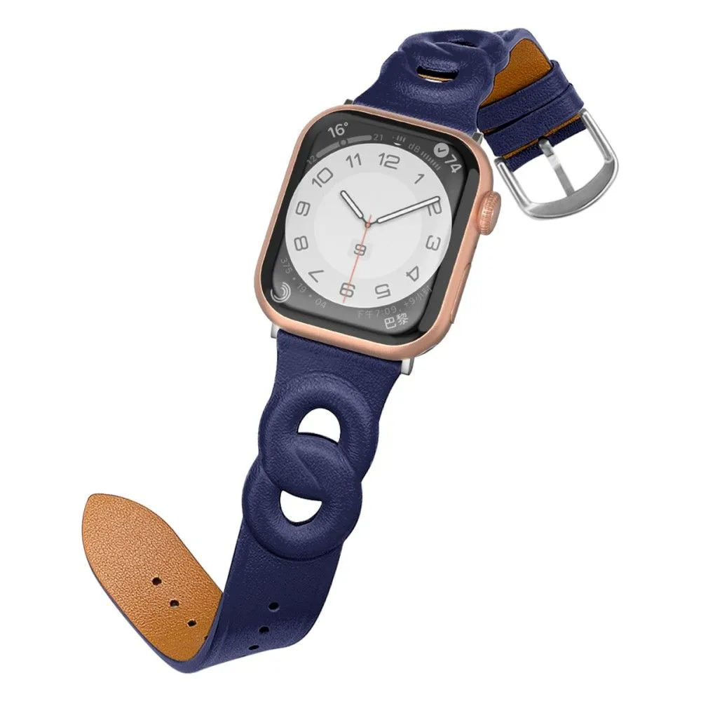 Apple Watch (45mm) dual ring style genuine leather watch strap - Blue