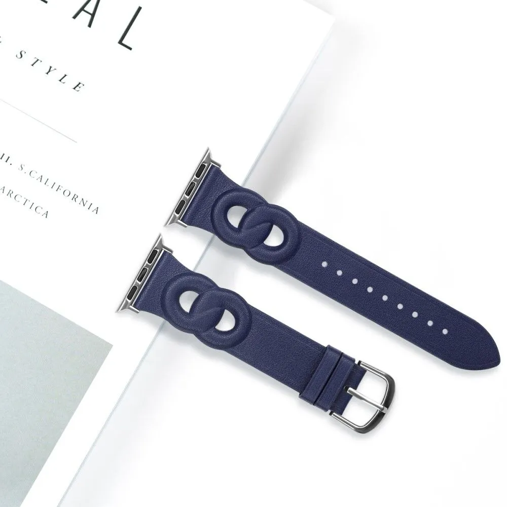 Apple Watch (45mm) dual ring style genuine leather watch strap - Blue