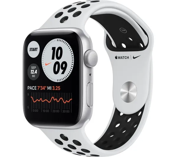 APPLE Watch SE 1st Gen GPS - Silver with Pure Platinum & Black Nike Sports Band, 44mm - Very Good