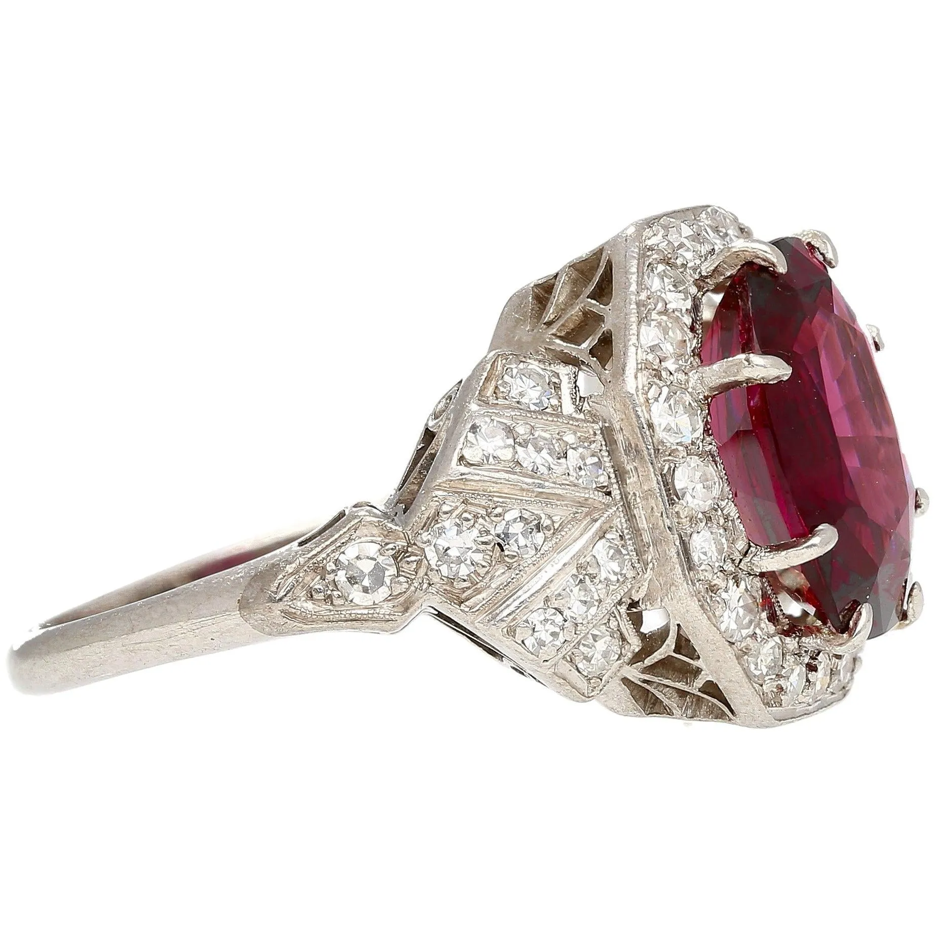 Art Deco GIA Cert. 4.35 Carat No Heat Spinel Vintage Platinum Ring