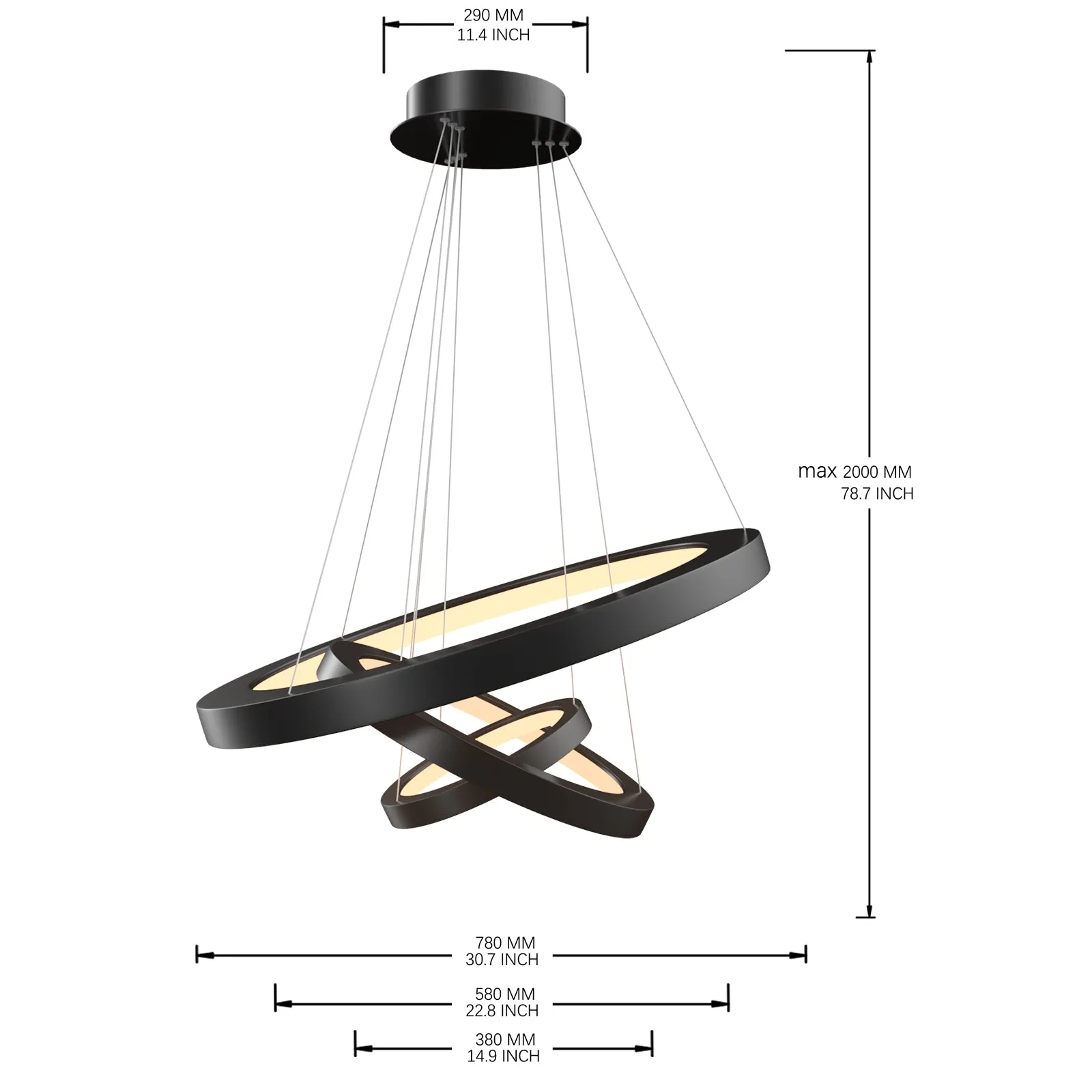BAMA LED Modern Large 3 Tiers Chandeliers Dimmable CCT selectable color Temperature