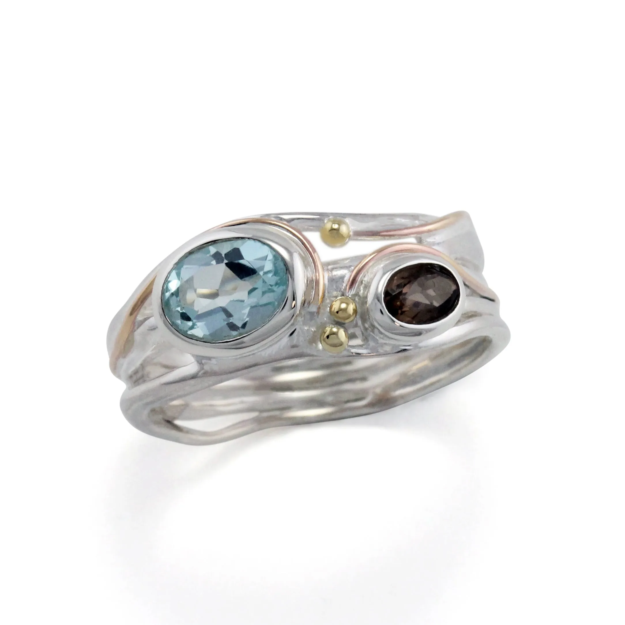 Banyan Blue Topaz and Smoky Quartz Sterling Silver Ring