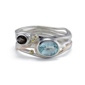 Banyan Blue Topaz and Smoky Quartz Sterling Silver Ring