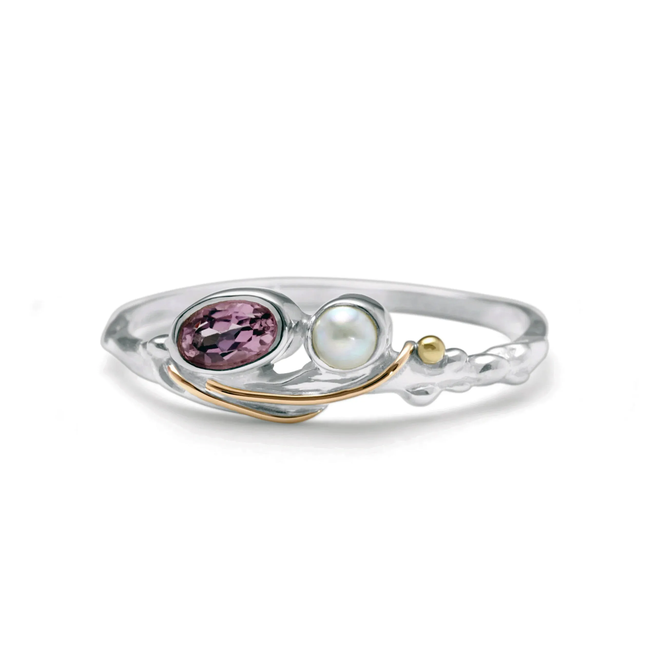 Banyan Dainty Pink Tourmaline and Pearl Ring