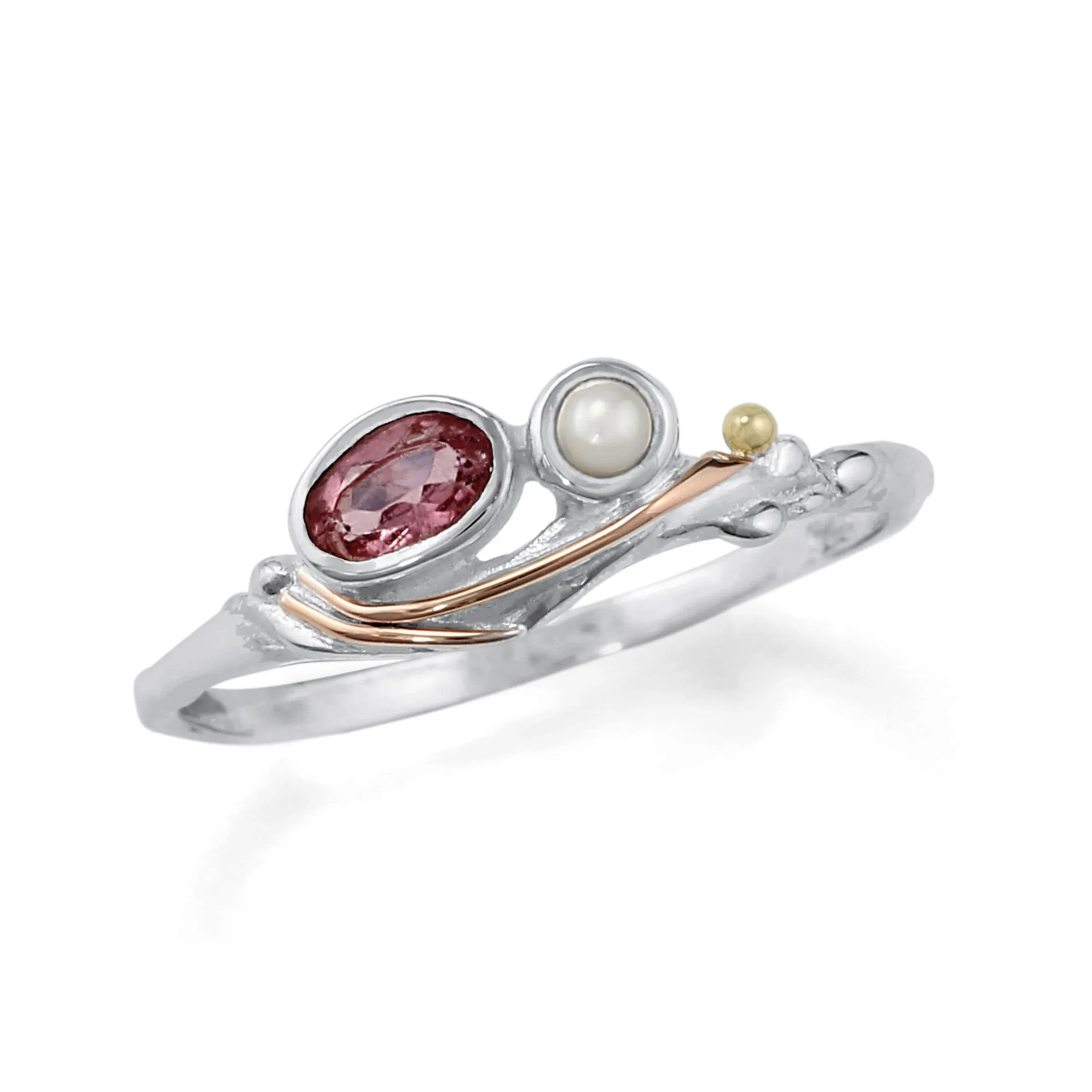 Banyan Dainty Pink Tourmaline and Pearl Ring