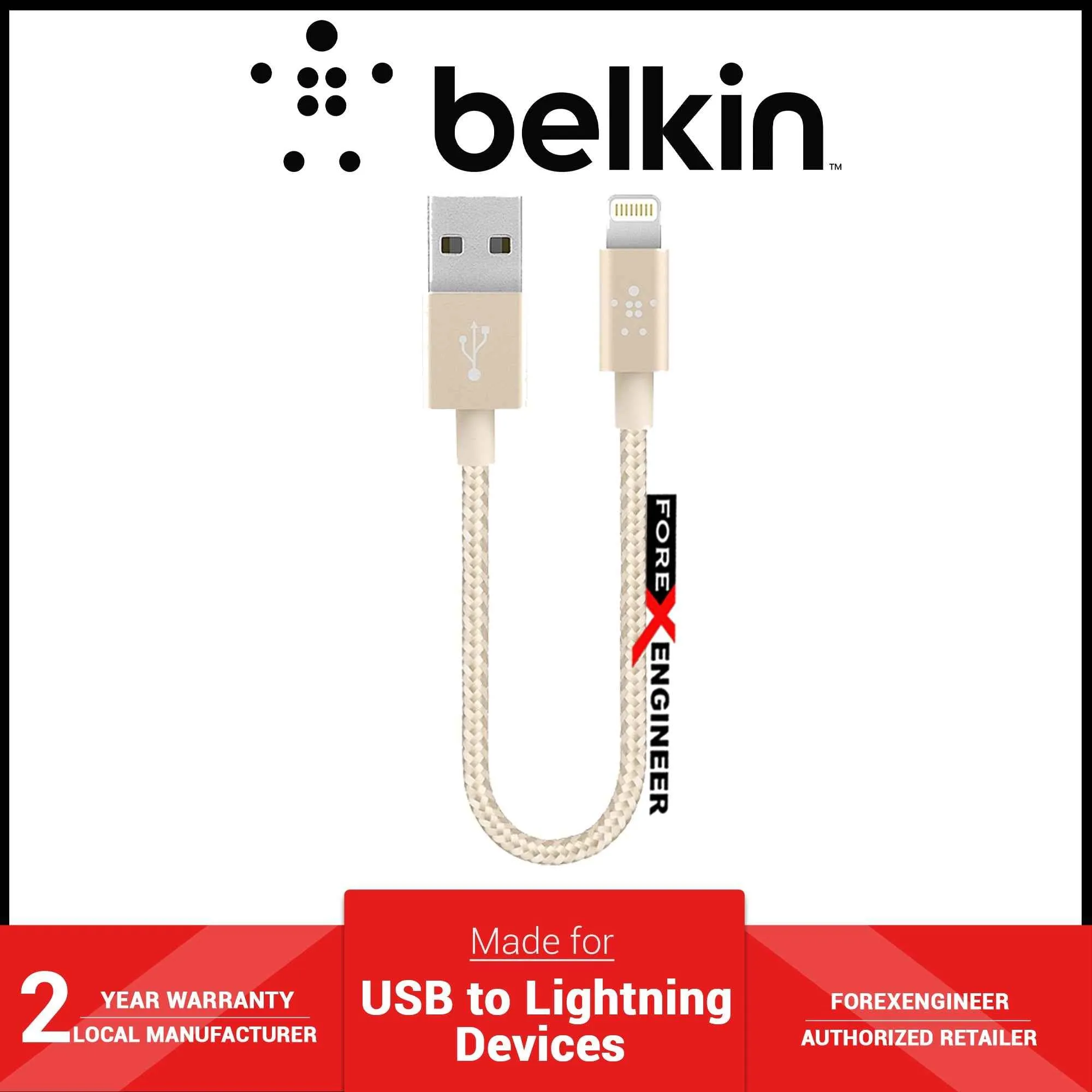 BELKIN MIXIT Metallic Sync - Charge Lightning Cable - Premium 2.4A ( 6 inch ) - Gold (Barcode: 745883661343 )
