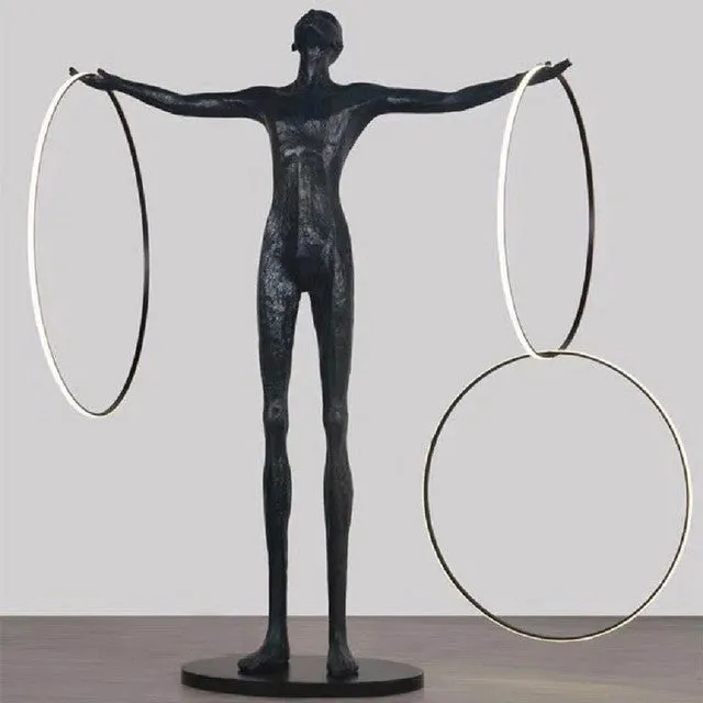 Black Statue LED Rings Floor Lamp