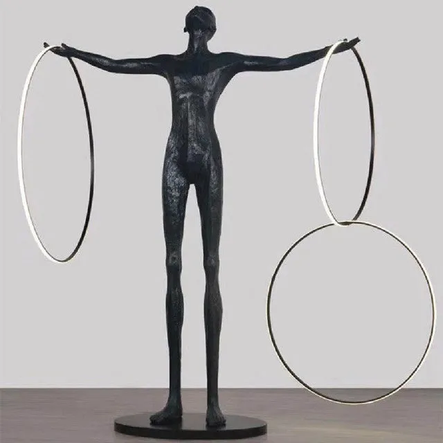 Black Statue LED Rings Floor Lamp