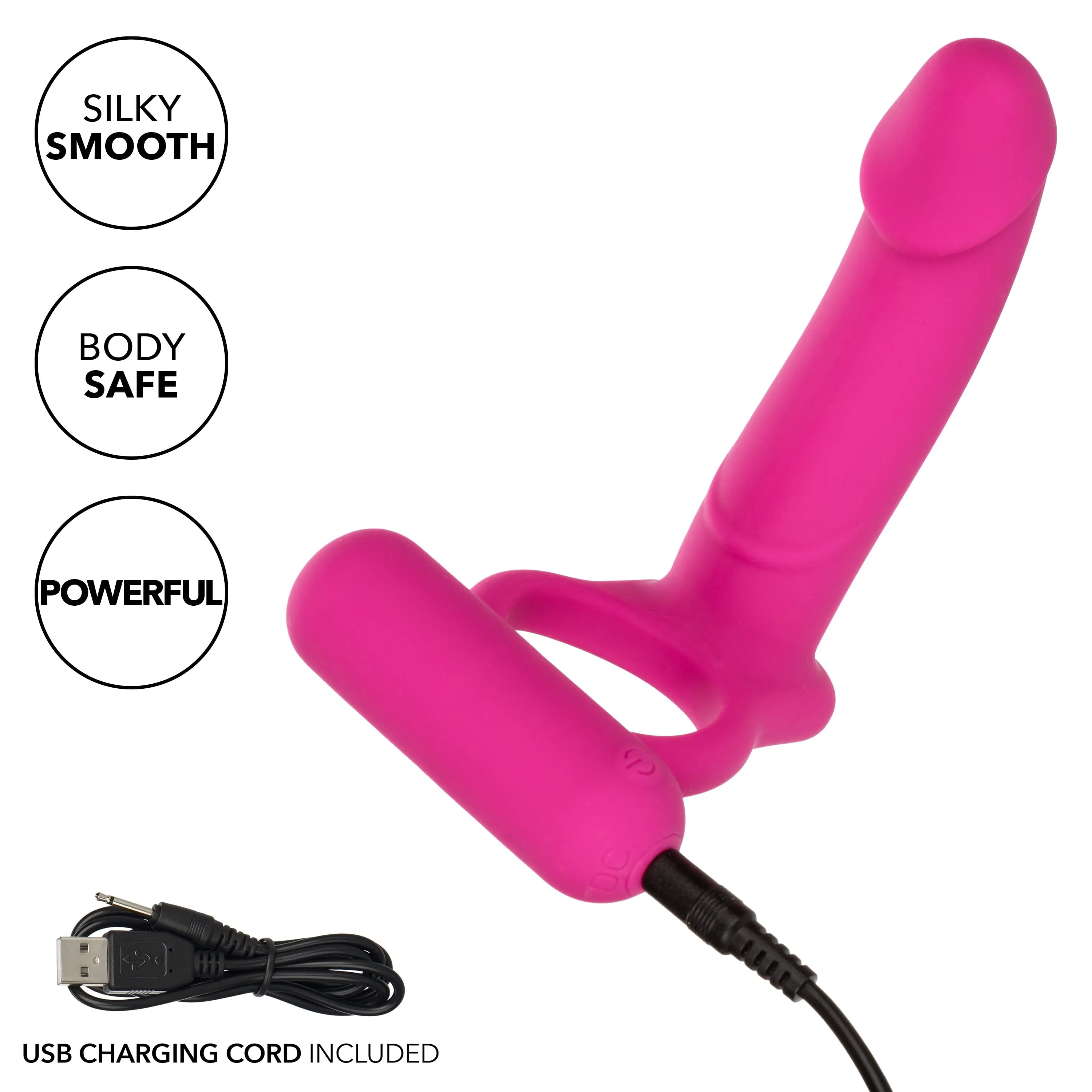 California Exotics - Silicone Rechargeable Double Diver Couple Cock Ring with Dildo (Pink)