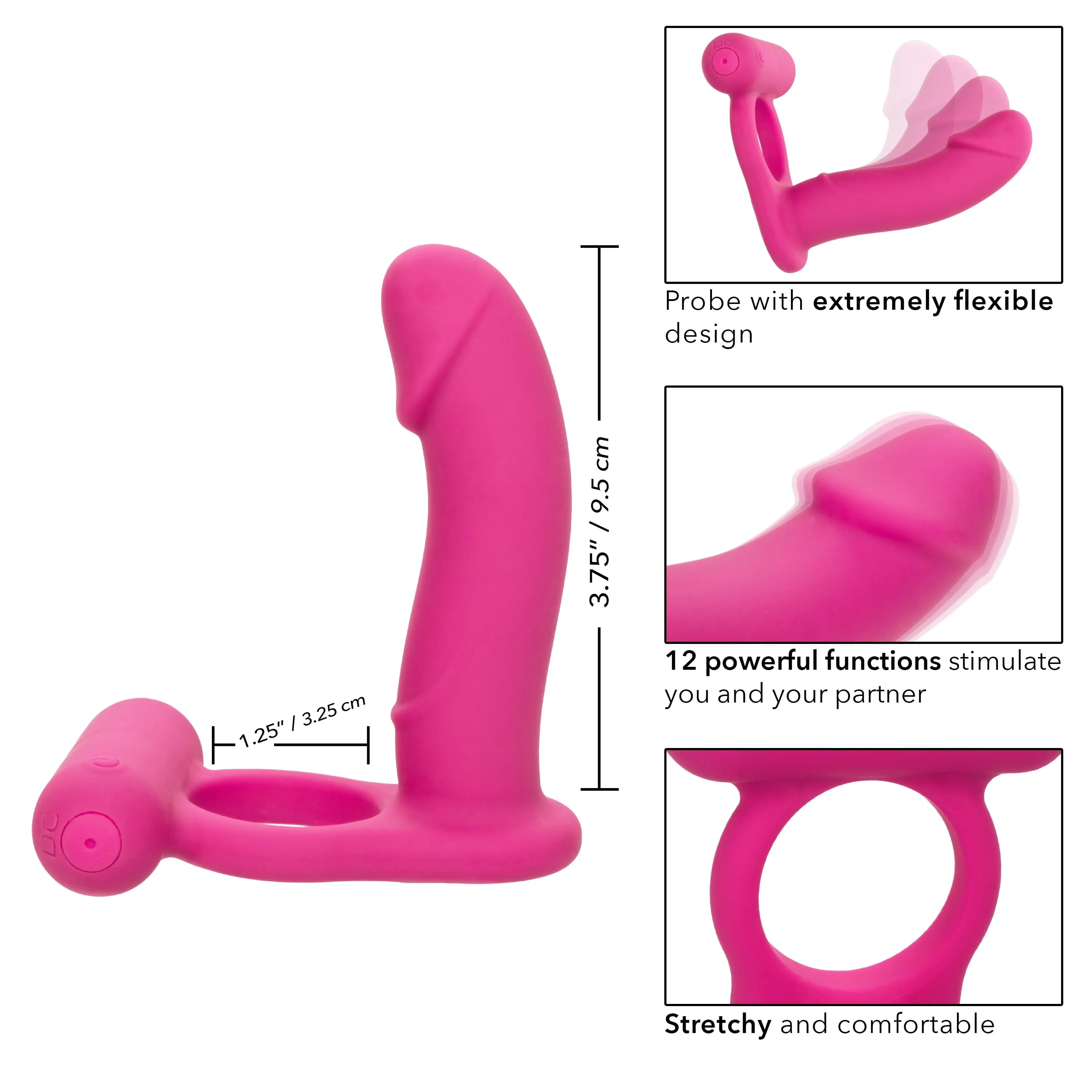 California Exotics - Silicone Rechargeable Double Diver Couple Cock Ring with Dildo (Pink)