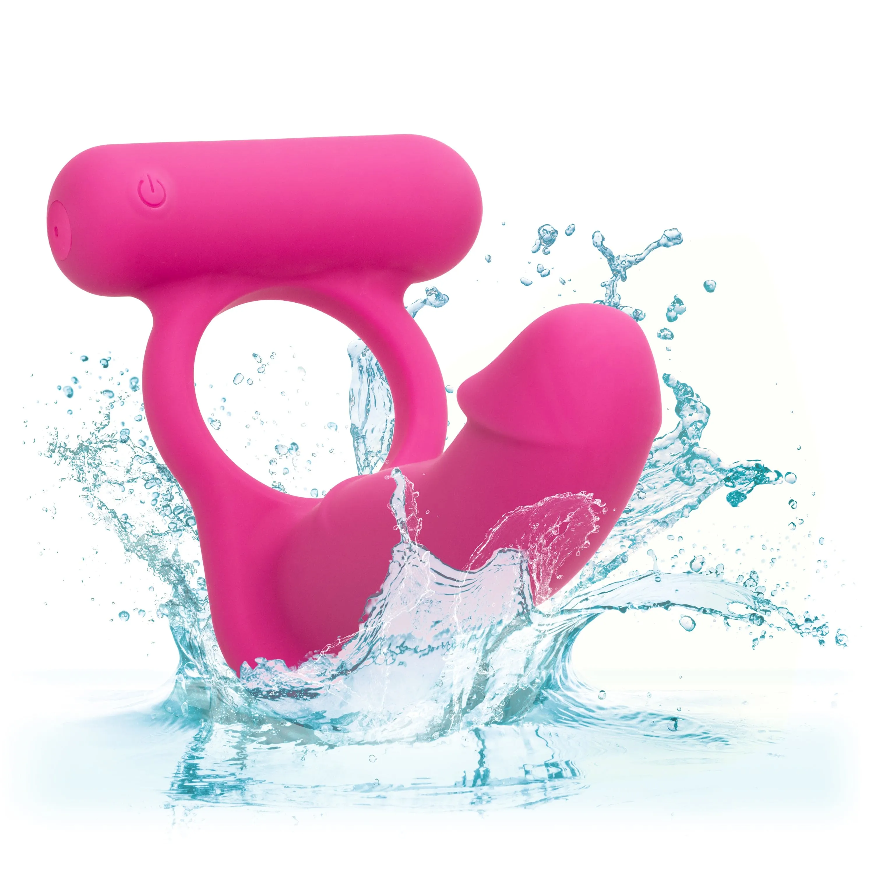 California Exotics - Silicone Rechargeable Double Diver Couple Cock Ring with Dildo (Pink)