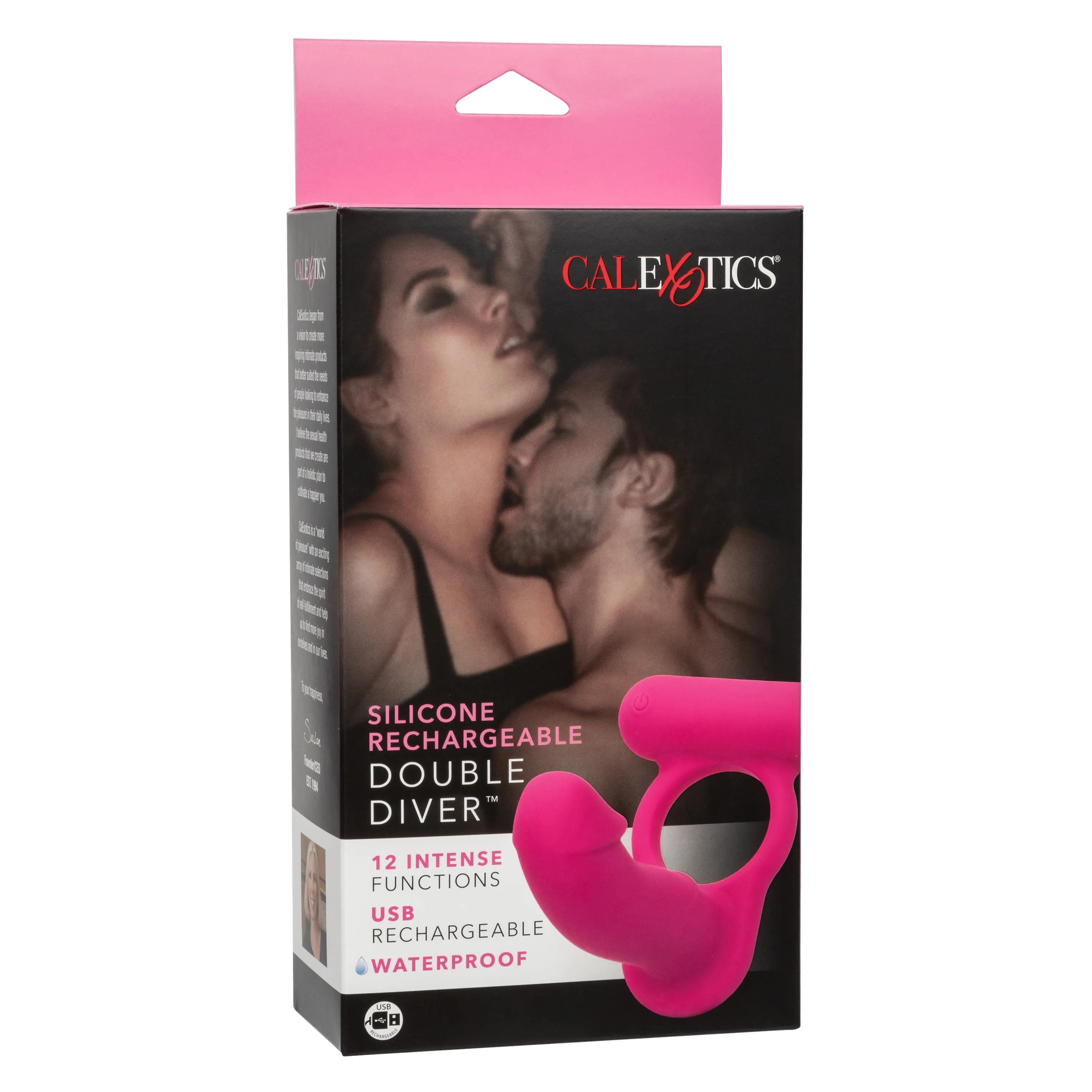 California Exotics - Silicone Rechargeable Double Diver Couple Cock Ring with Dildo (Pink)