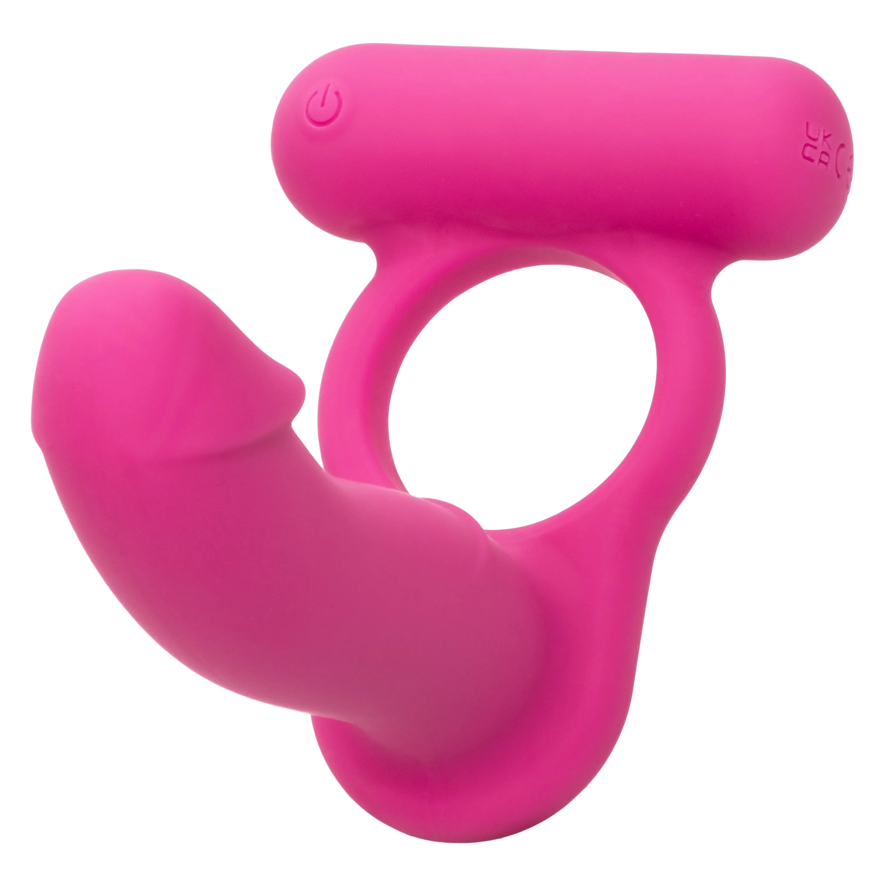 California Exotics - Silicone Rechargeable Double Diver Couple Cock Ring with Dildo (Pink)