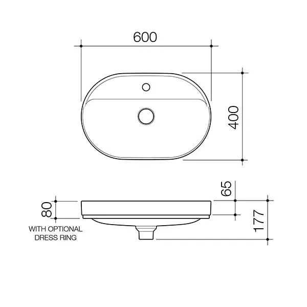 Caroma Liano II 600mm Pill Inset Basin with Tap Landing (1 Tap Hole) – Matte Grey