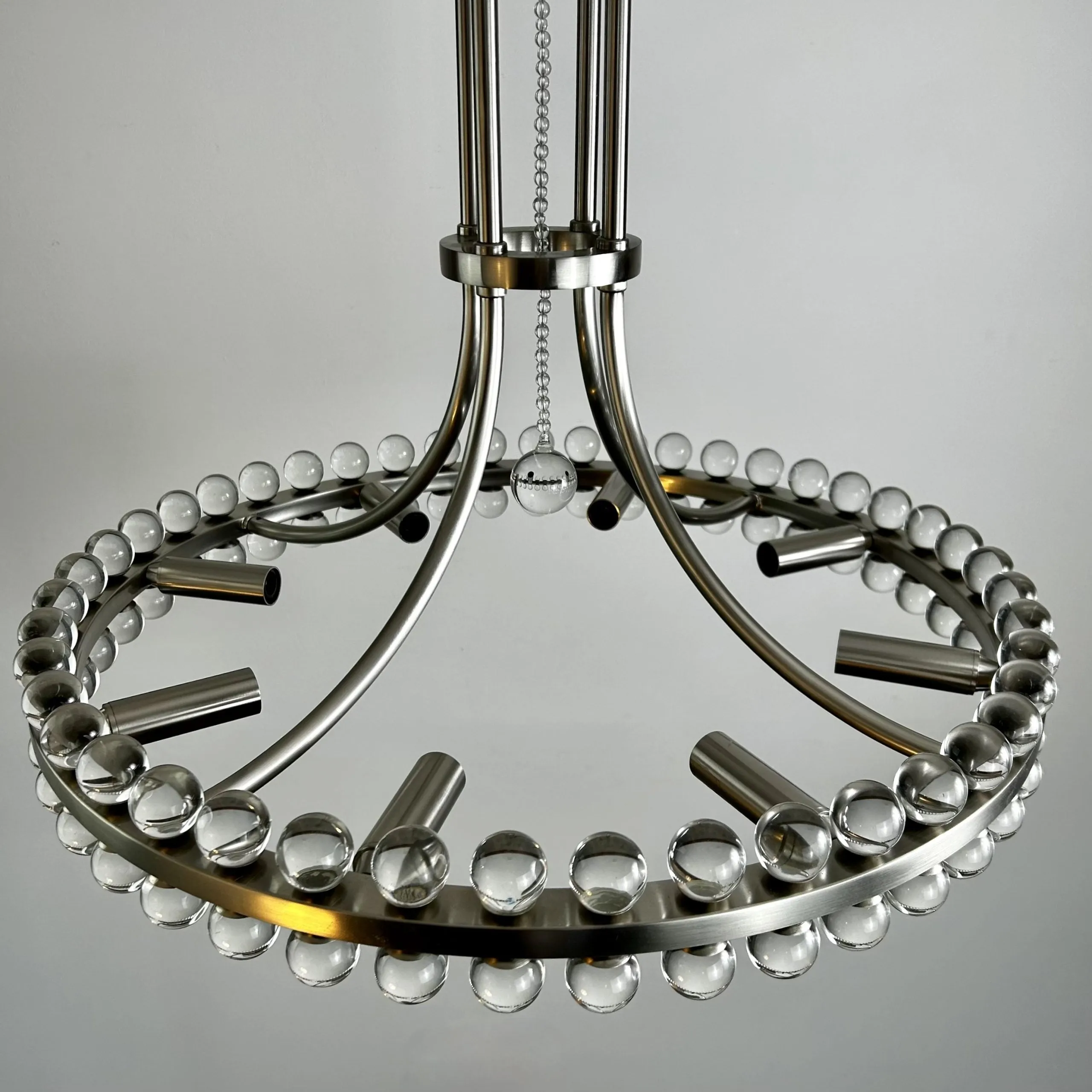 Chandelier Hanging Light, Glass Balls, Brushed Nickel, 8 Light