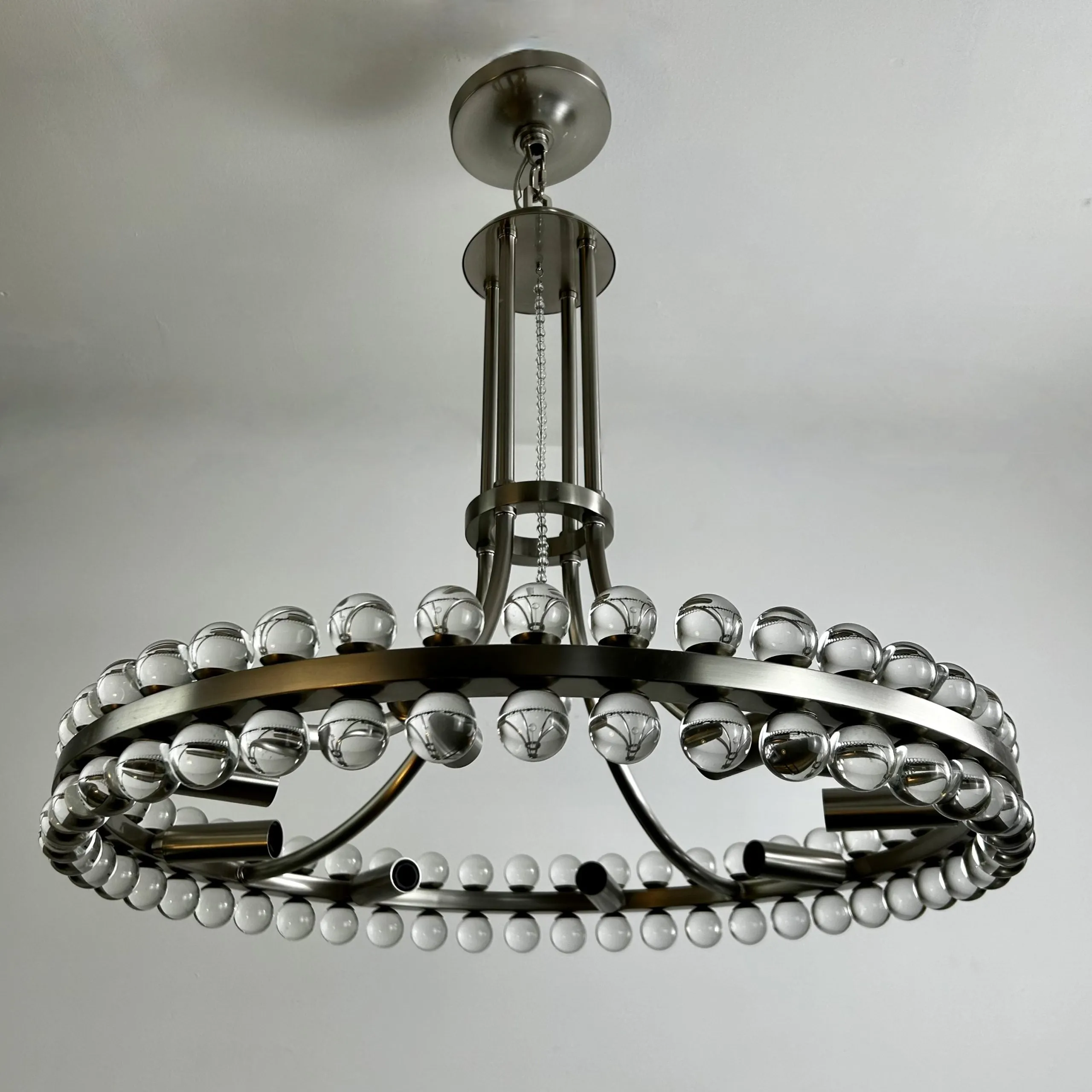 Chandelier Hanging Light, Glass Balls, Brushed Nickel, 8 Light