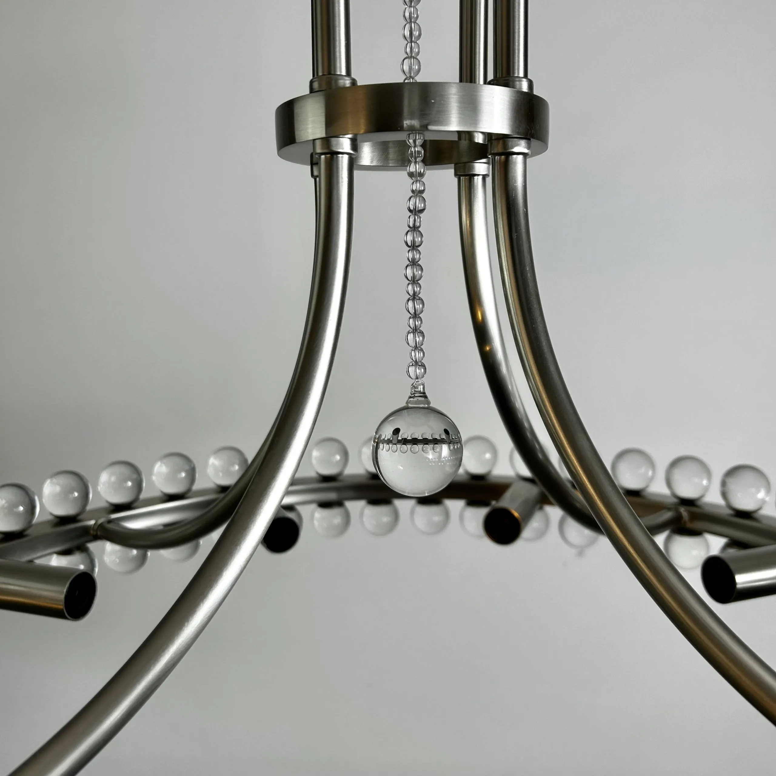 Chandelier Hanging Light, Glass Balls, Brushed Nickel, 8 Light