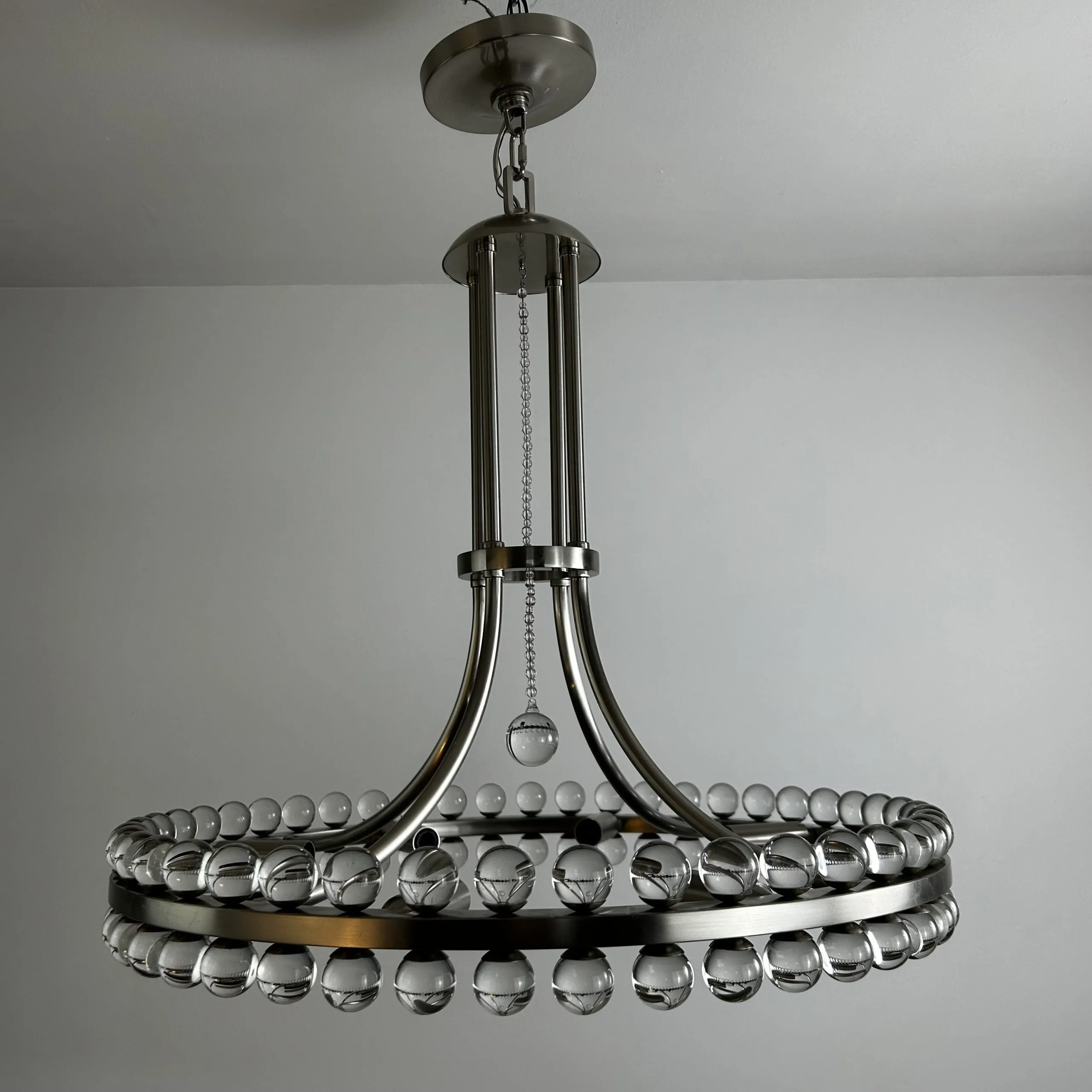 Chandelier Hanging Light, Glass Balls, Brushed Nickel, 8 Light