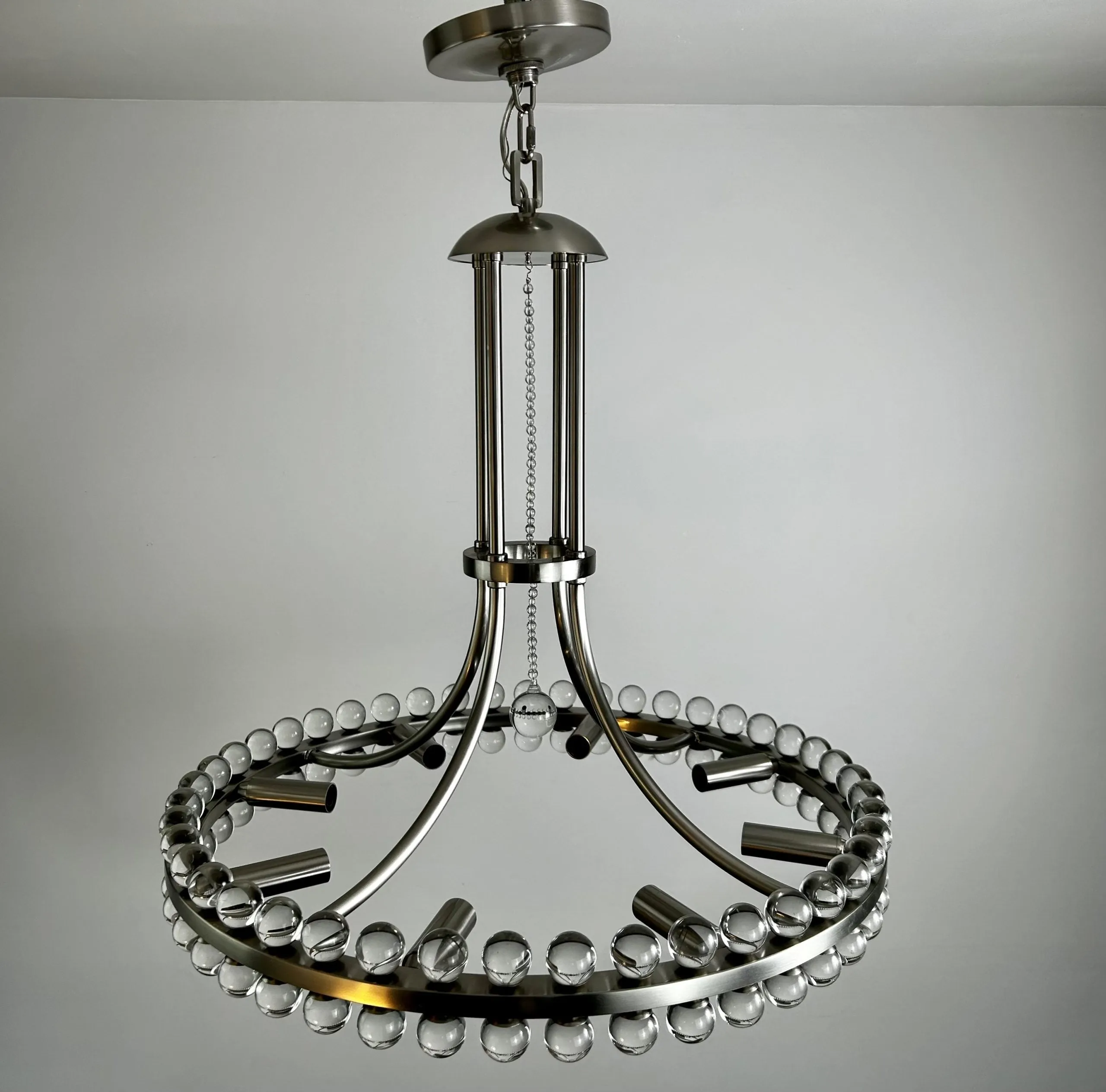 Chandelier Hanging Light, Glass Balls, Brushed Nickel, 8 Light