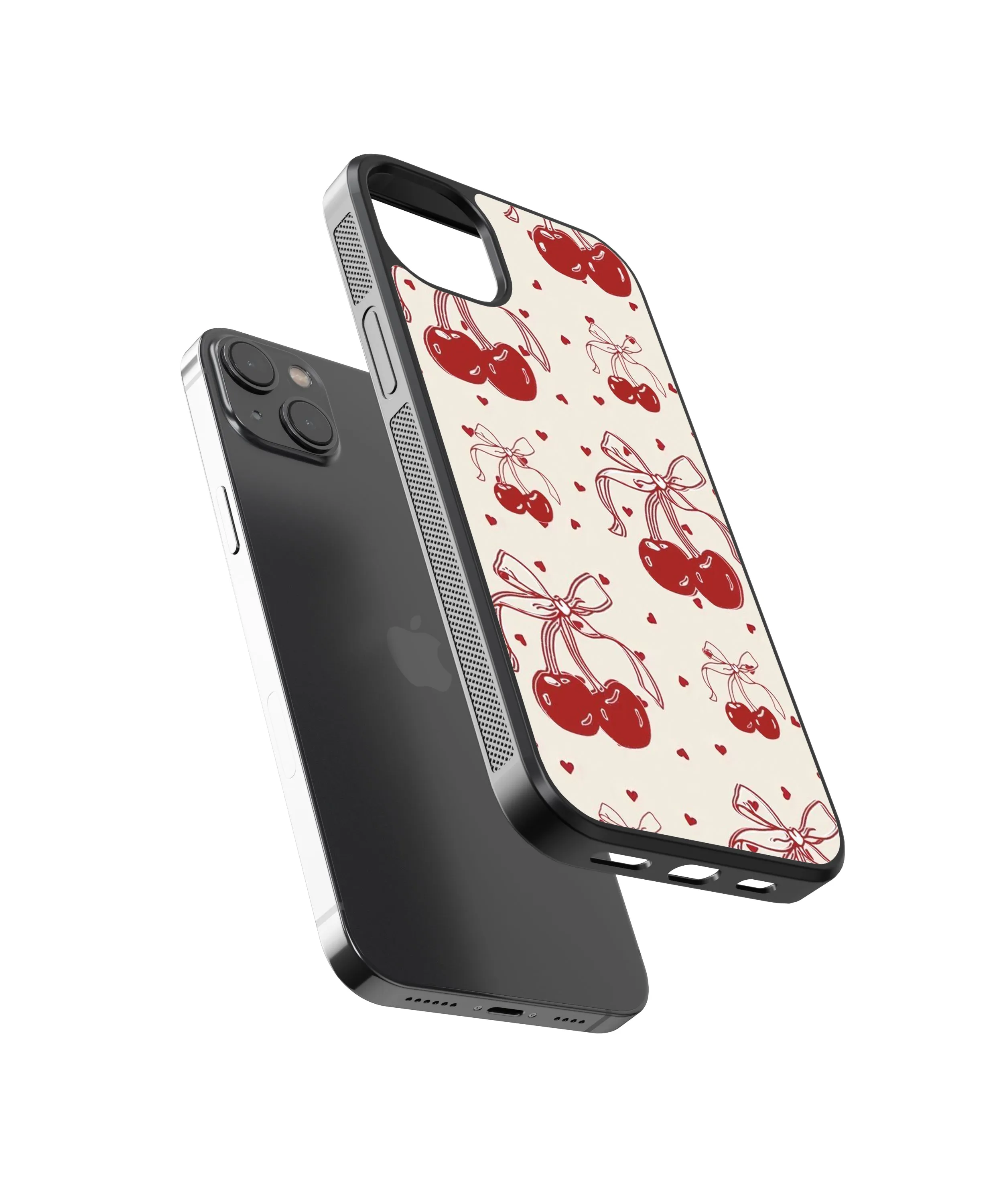 Cherry Bow Pattern Glass Phone Case Cover