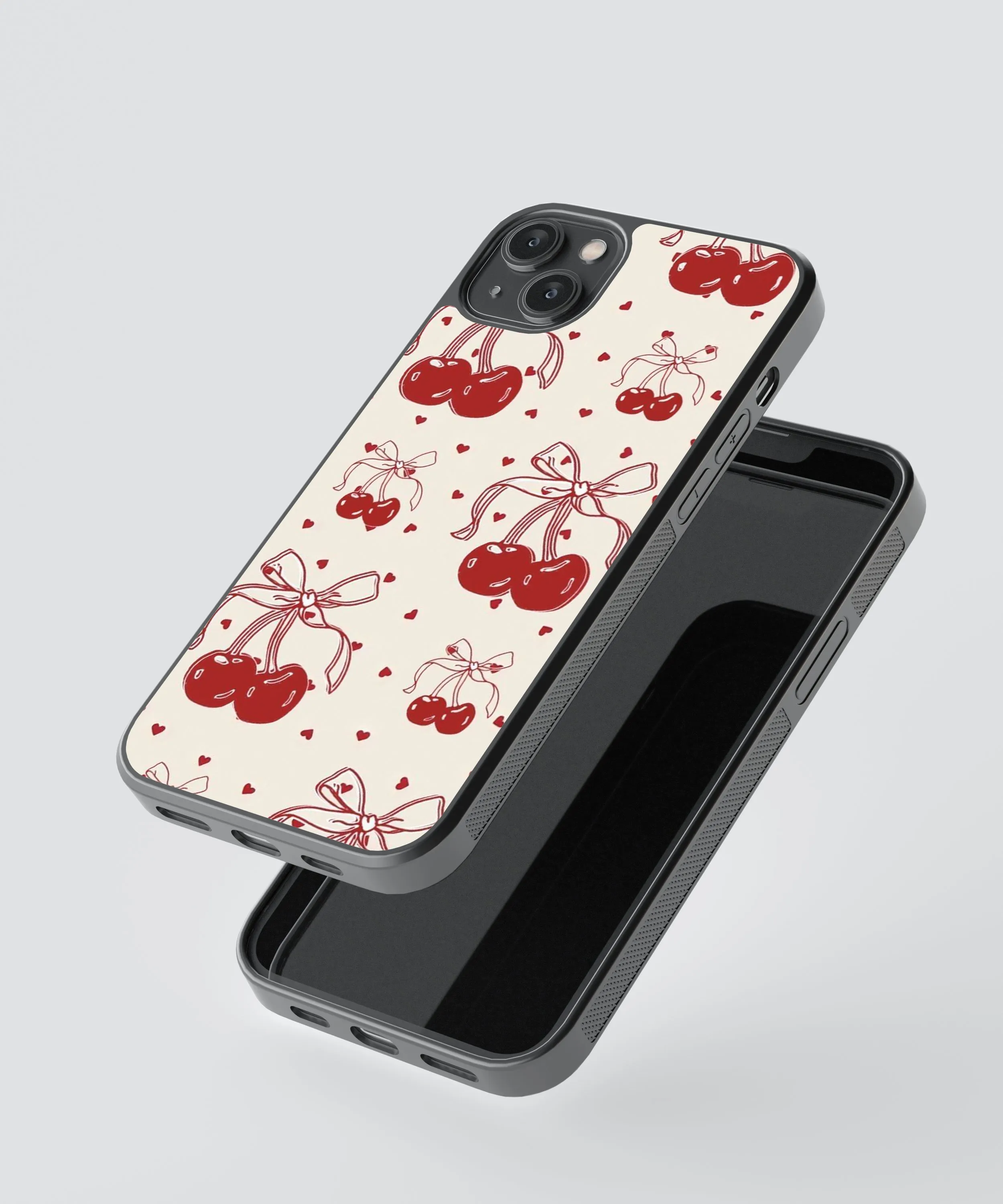 Cherry Bow Pattern Glass Phone Case Cover