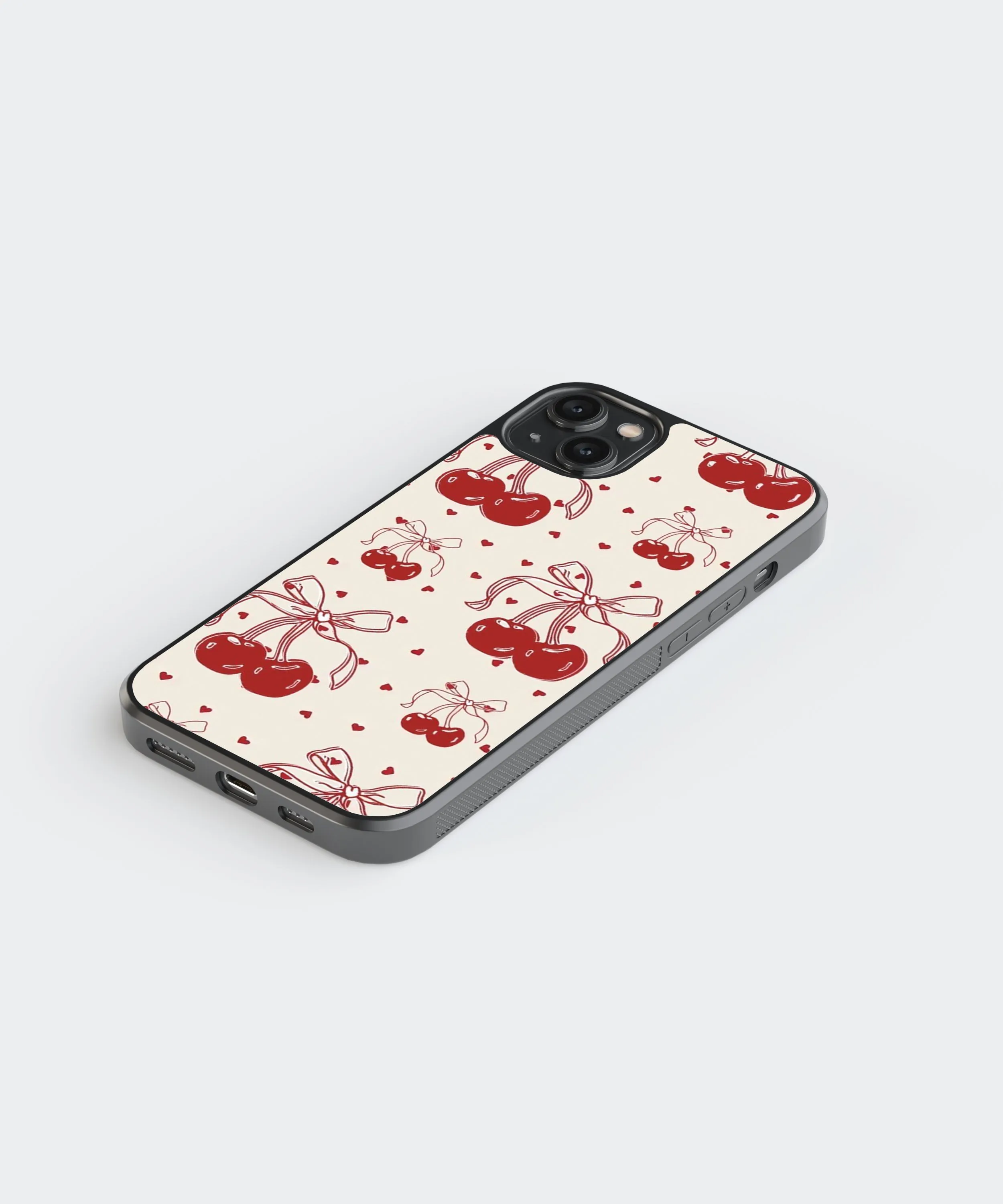 Cherry Bow Pattern Glass Phone Case Cover