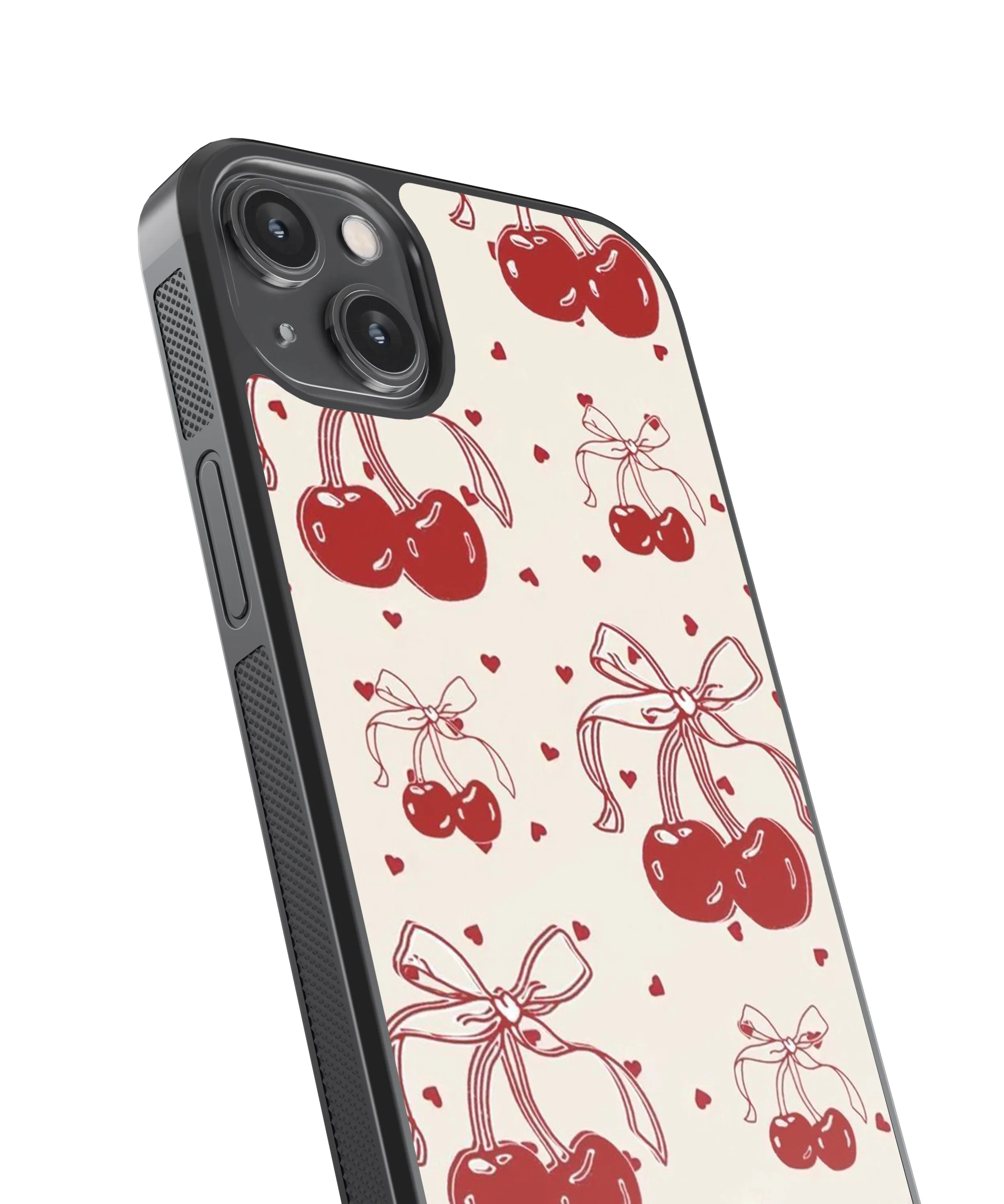 Cherry Bow Pattern Glass Phone Case Cover