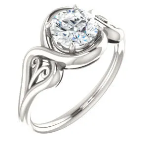 Cubic Zirconia Engagement Ring- The Bentley (Customizable Round Cut Solitaire with Wide Tapered Band and Side Engraving Motif)