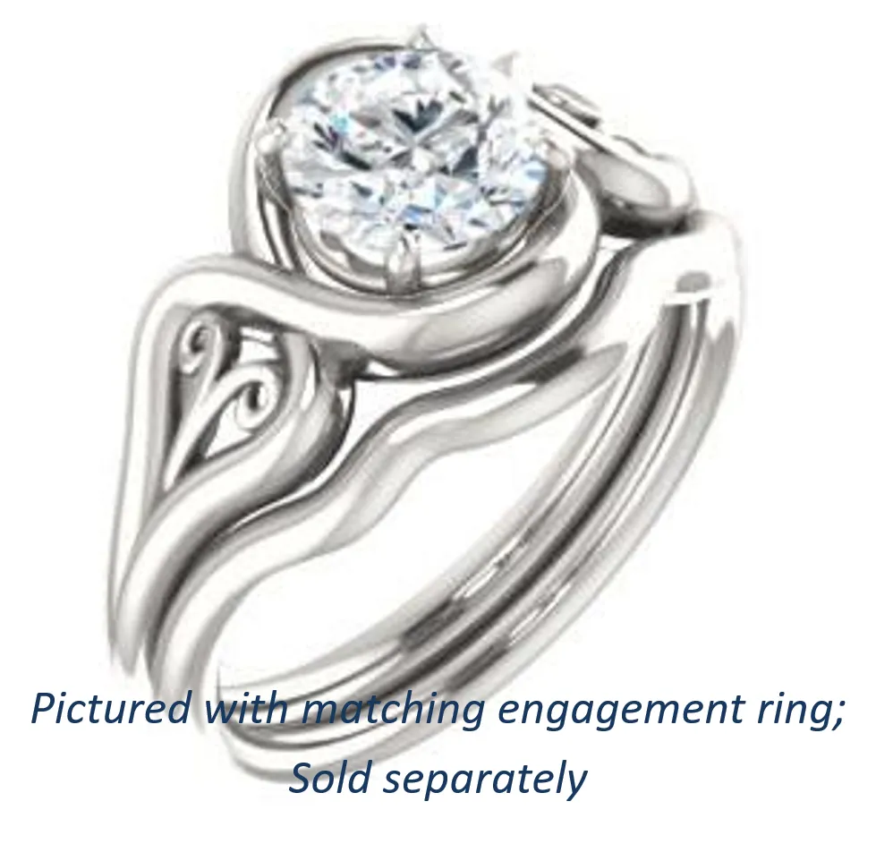 Cubic Zirconia Engagement Ring- The Bentley (Customizable Round Cut Solitaire with Wide Tapered Band and Side Engraving Motif)