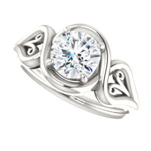 Cubic Zirconia Engagement Ring- The Bentley (Customizable Round Cut Solitaire with Wide Tapered Band and Side Engraving Motif)