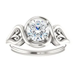 Cubic Zirconia Engagement Ring- The Bentley (Customizable Round Cut Solitaire with Wide Tapered Band and Side Engraving Motif)