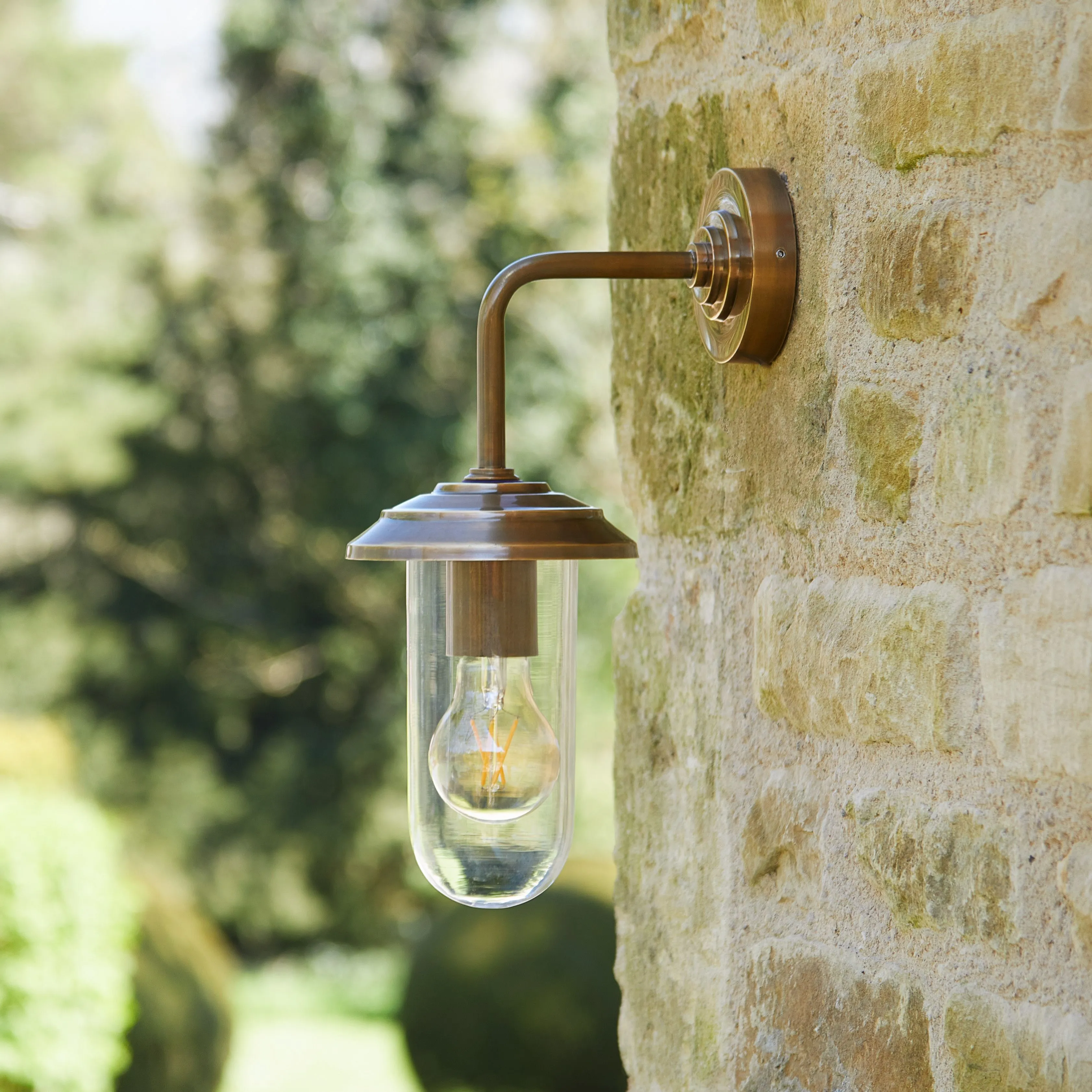 Curlew IP44 wall light in antique brass
