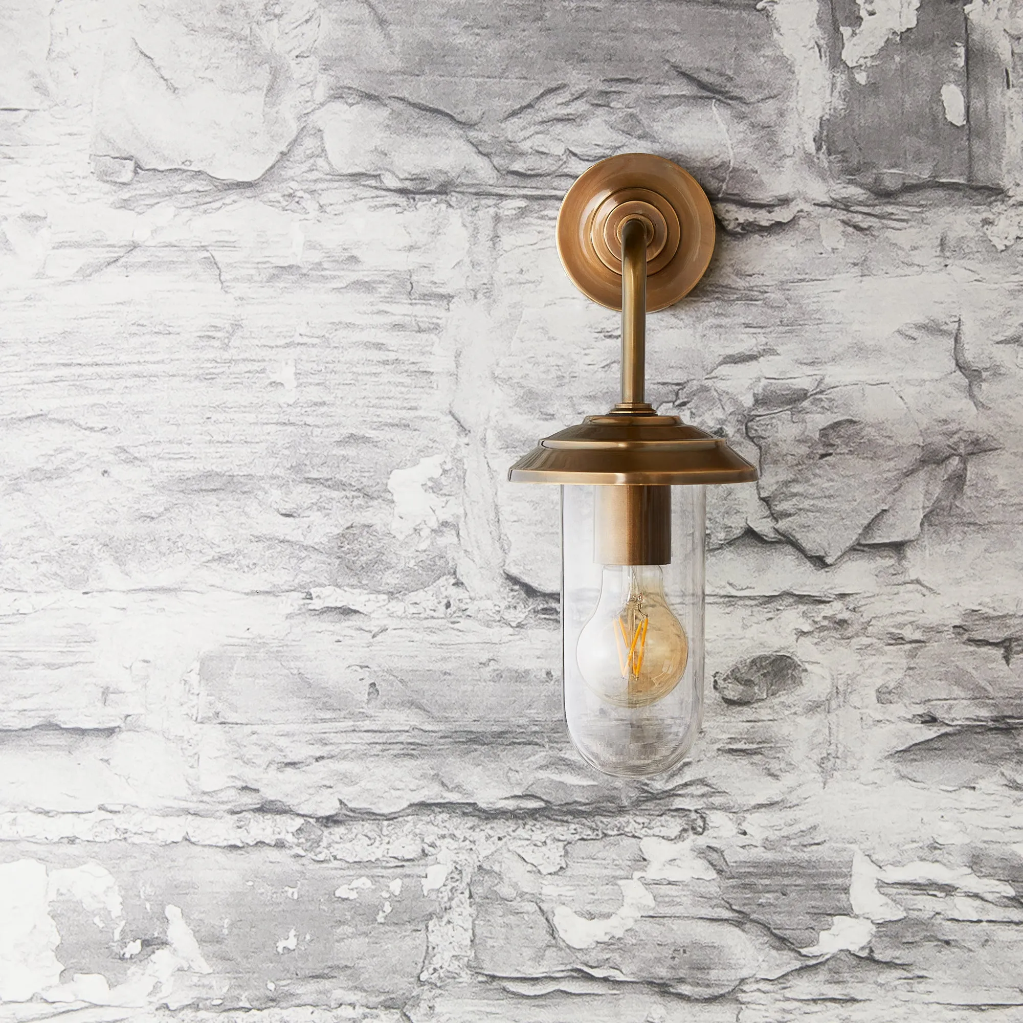 Curlew IP44 wall light in antique brass