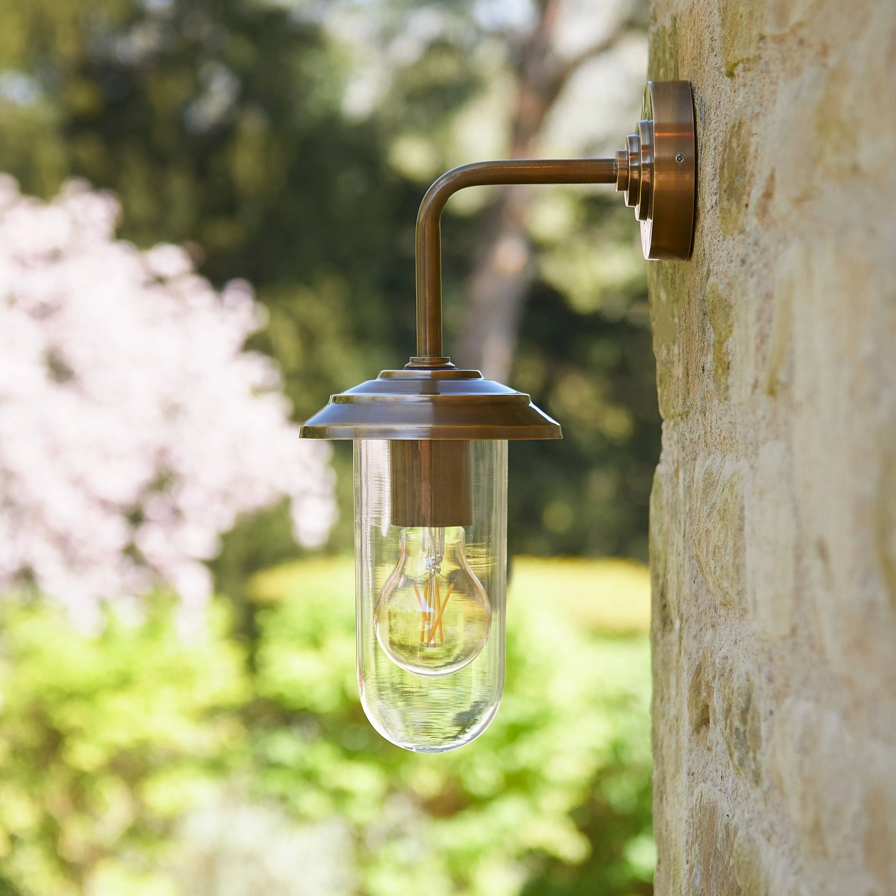 Curlew IP44 wall light in antique brass