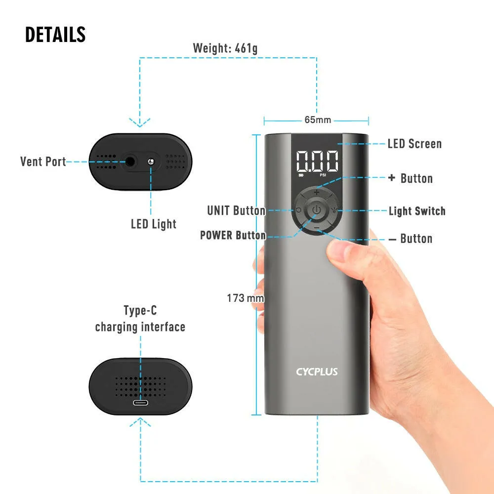 CYCPLUS A8 Portable Bicycle Tire Pump Bike Inflator Electric  Air Compressor High Pressure Rechargeable Battery for Car Balls
