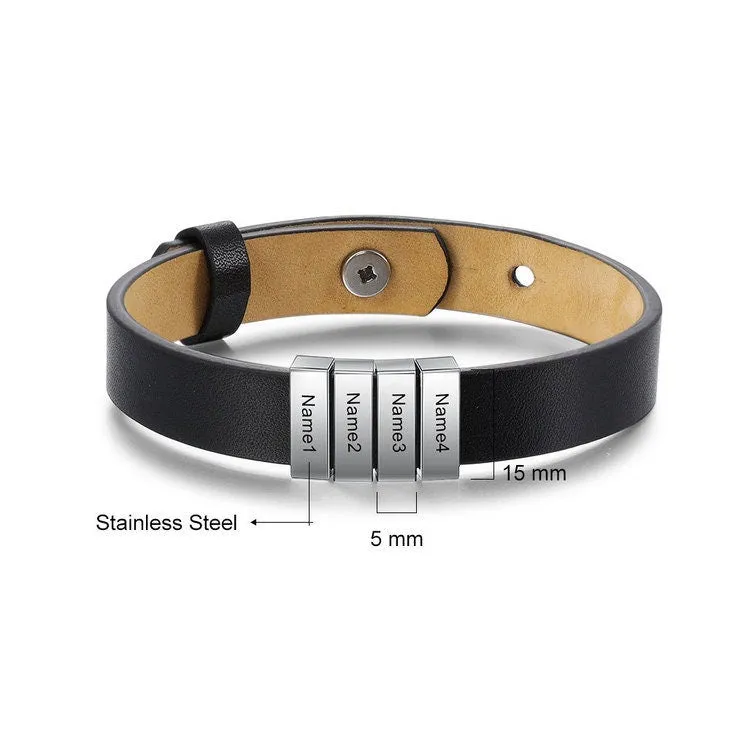 Dad Leather Bracelet   Engraved Charms,Gifts for Father&#39;s Day,Groomsmen Gift,Wedding Gift,Stainless Steel,Valentine/Christmas/Birthday Gift