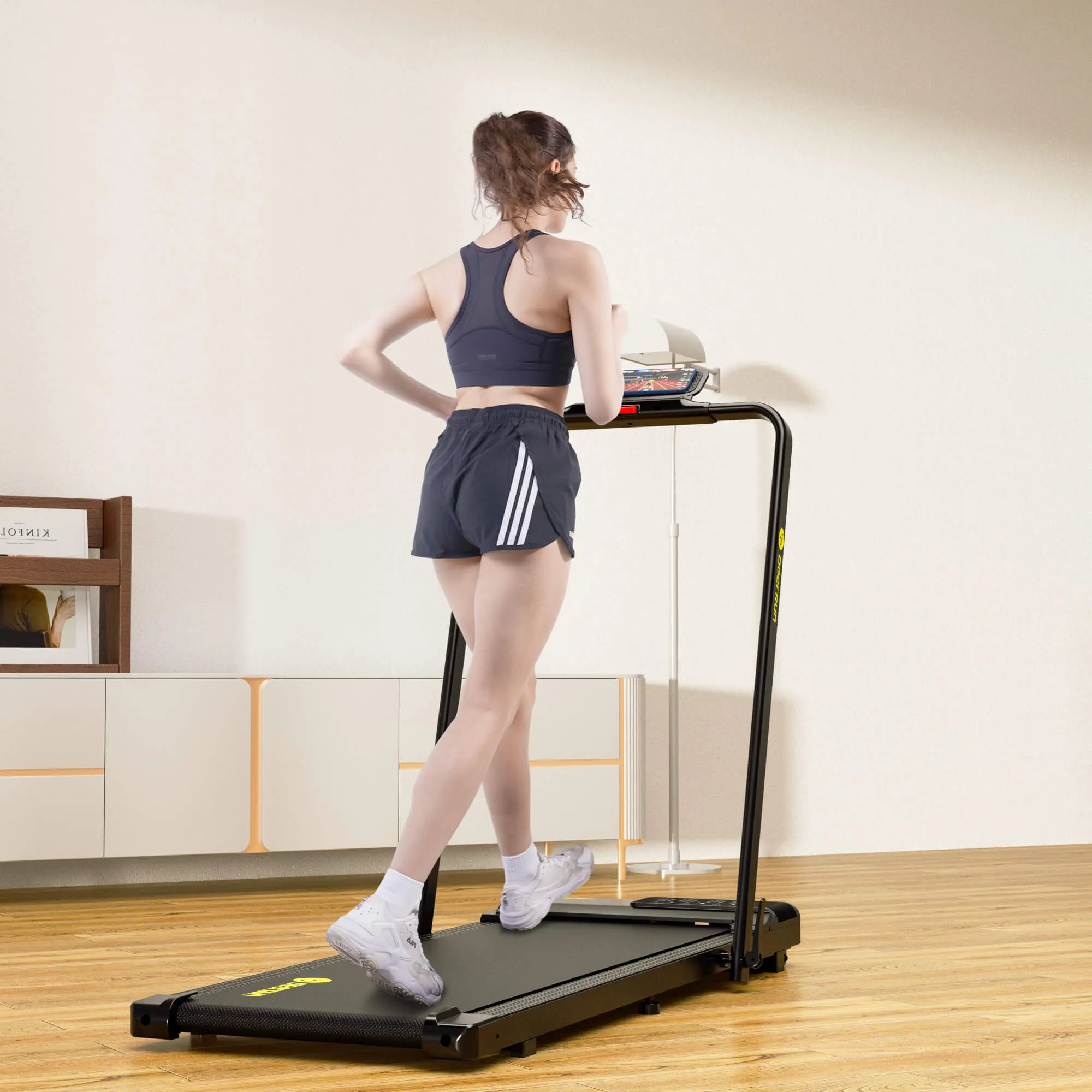 DeerRun A5 Pro Smart 2 in 1 Folding Treadmill with Handrail, 300 Lbs, 0.6-7.5 MPH
