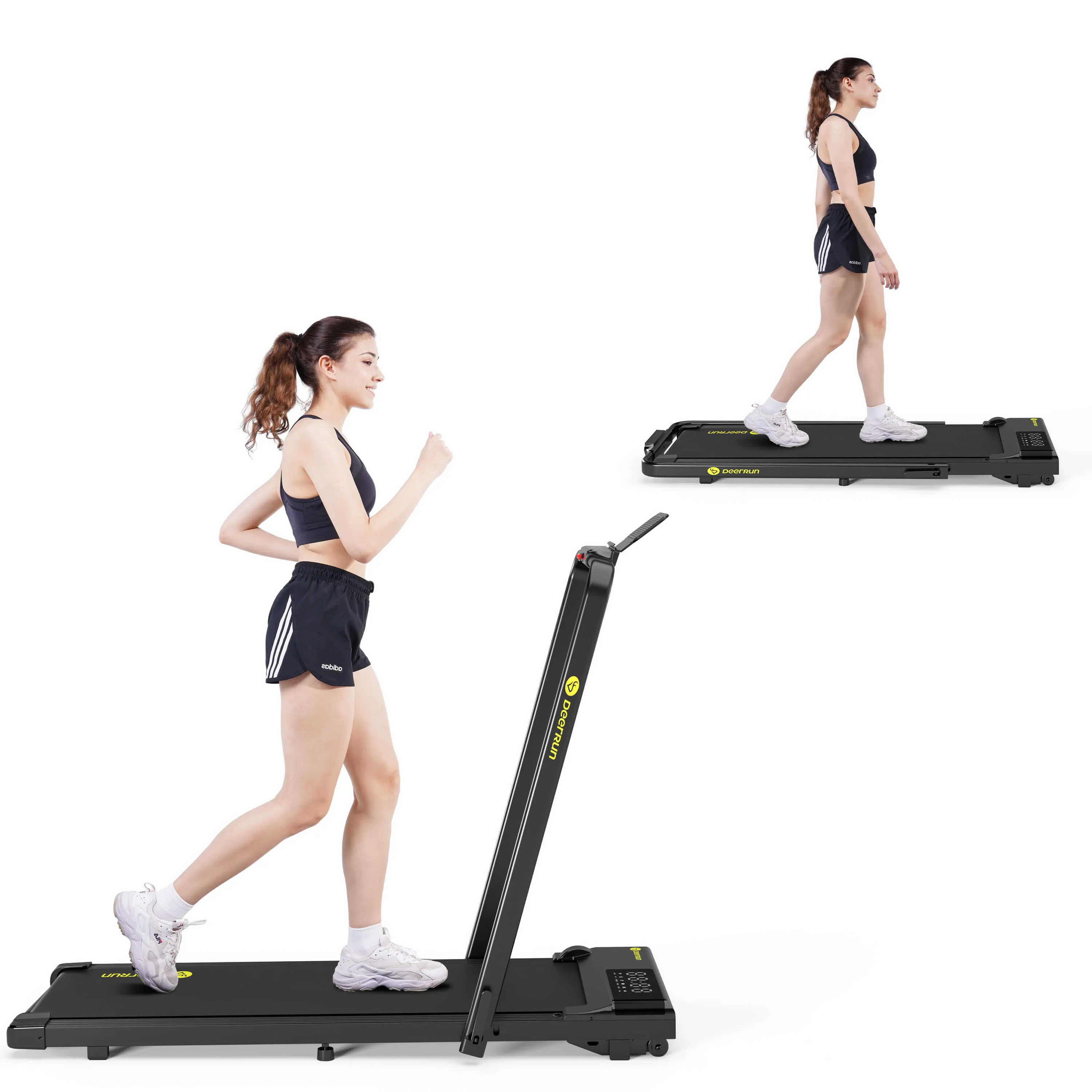 DeerRun A5 Pro Smart 2 in 1 Folding Treadmill with Handrail, 300 Lbs, 0.6-7.5 MPH