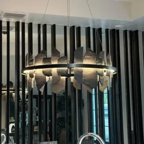 Designer Model Creative Black Rings Irregular Stone Decorative Chandelier for Living/Dining Room