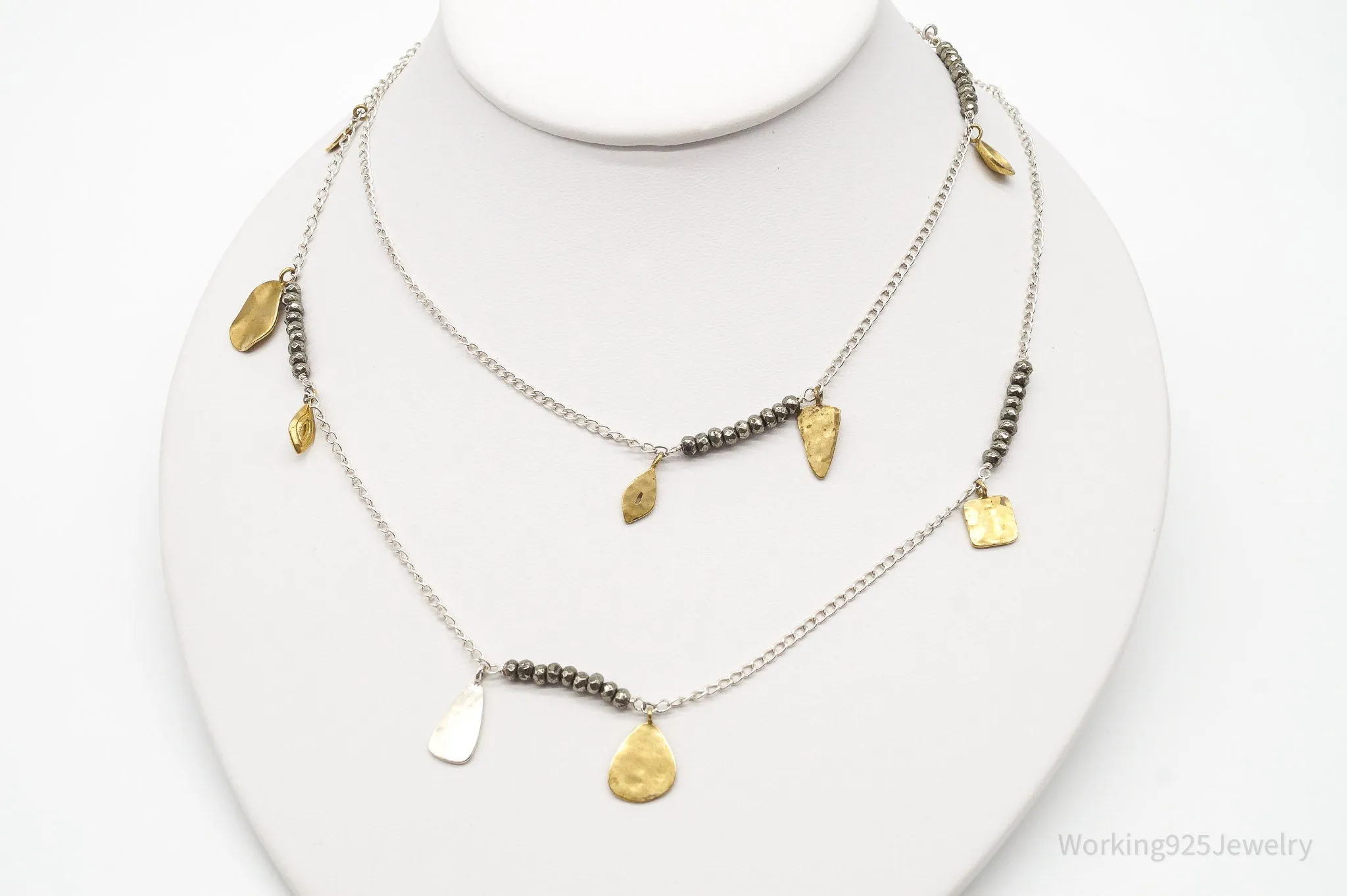 Designer Silpada "Pedal To The Metal" Pyrite Brass Sterling Silver Necklace 36"