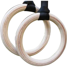 Durable Birch Wood Gymnastic Rings with Non-Slip Straps