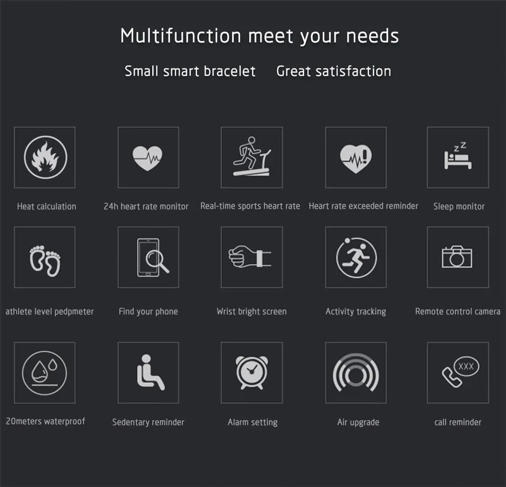 Dynamic Fitness Tracker Smart Watch Heart Rate & Blood Pressure monitor Smart Bracelet For iPhone Android