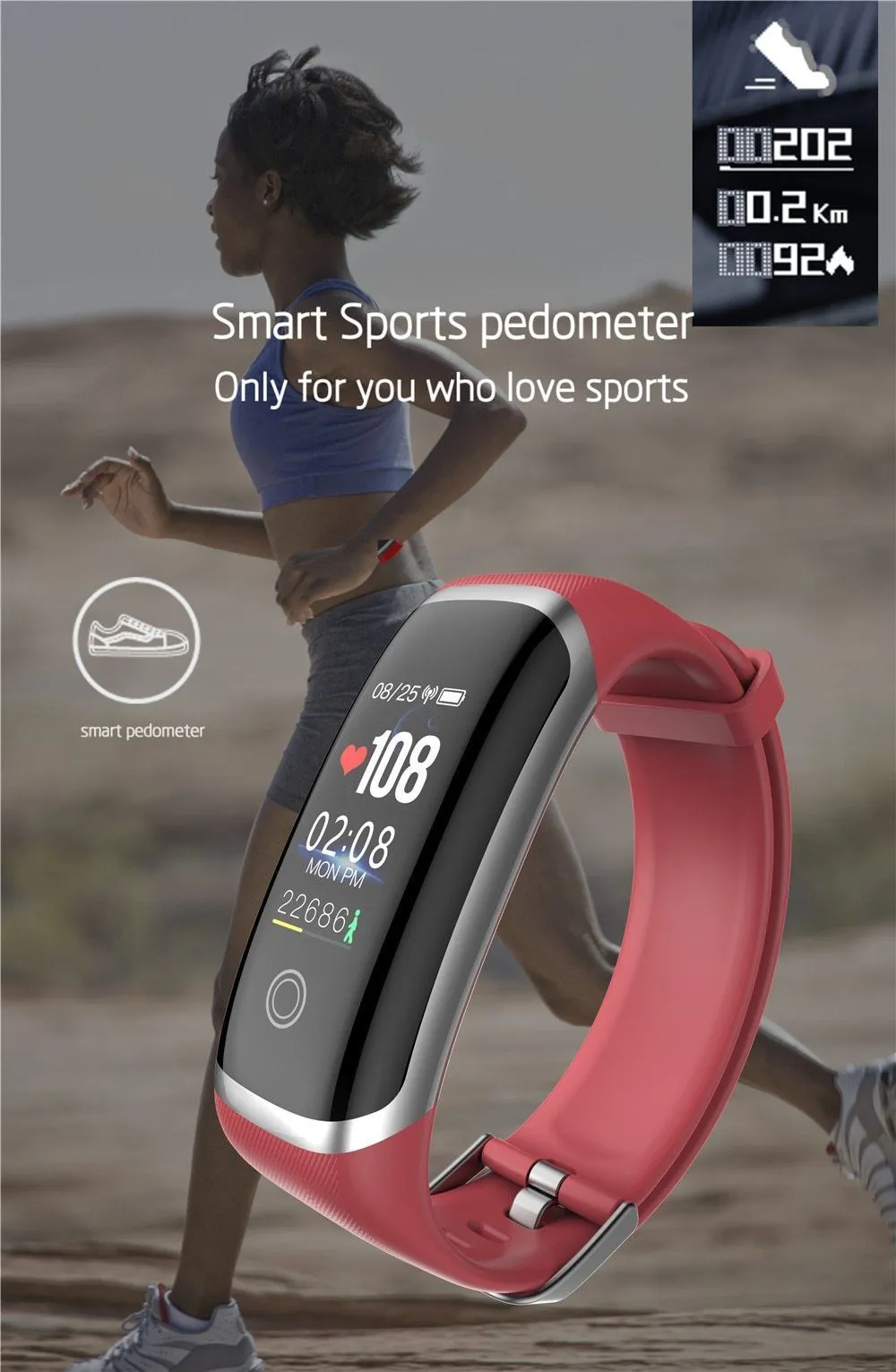 Dynamic Fitness Tracker Smart Watch Heart Rate & Blood Pressure monitor Smart Bracelet For iPhone Android
