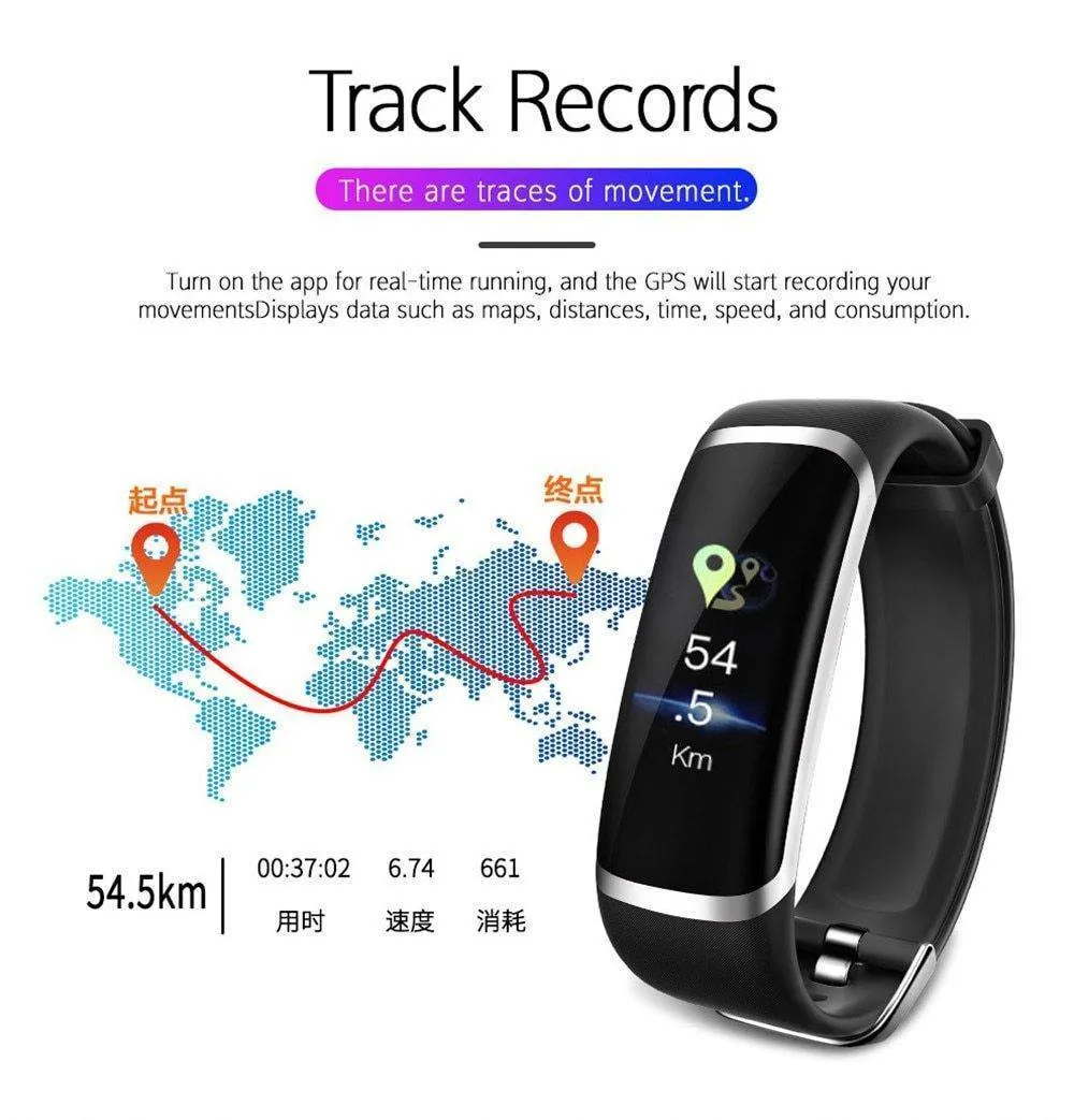 Dynamic Fitness Tracker Smart Watch Heart Rate & Blood Pressure monitor Smart Bracelet For iPhone Android