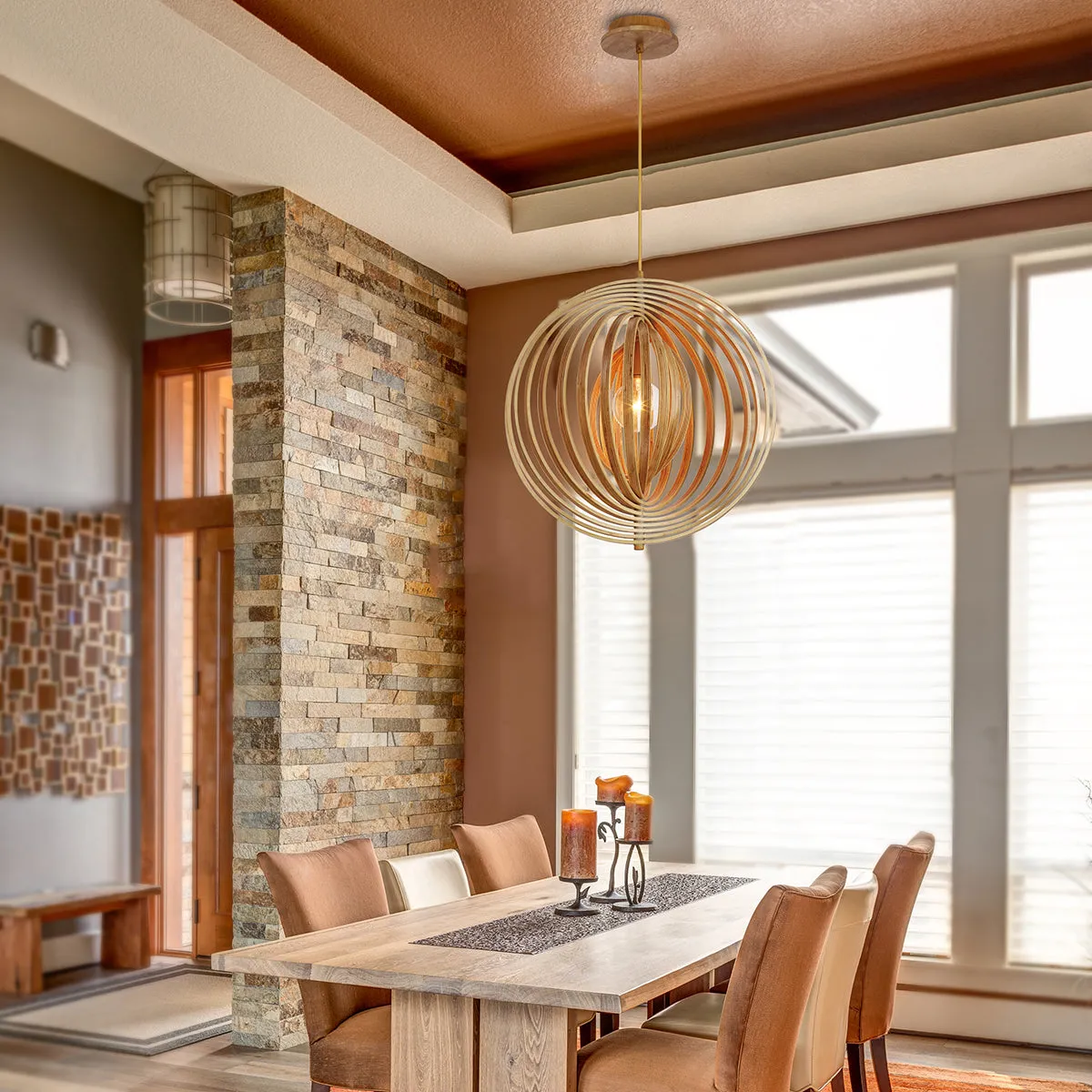 Eurofase 31874-014 Abruzzo Small 1 Light Pendant Natural Wood