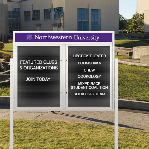 EXTREME WeatherPlus™ LED-Lit Enclosed Outdoor Letter Boards with Header and Posts | Freestanding Lockable 2 and 3 Door Display Cases in 35  Sizes