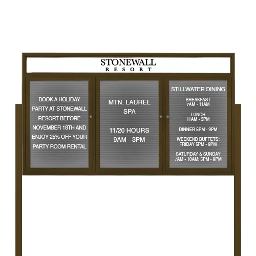 EXTREME WeatherPlus™ LED-Lit Enclosed Outdoor Letter Boards with Header and Posts | Freestanding Lockable 2 and 3 Door Display Cases in 35  Sizes