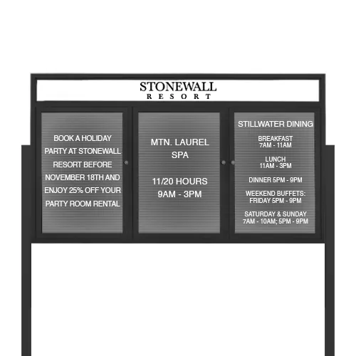 EXTREME WeatherPlus™ LED-Lit Enclosed Outdoor Letter Boards with Header and Posts | Freestanding Lockable 2 and 3 Door Display Cases in 35  Sizes