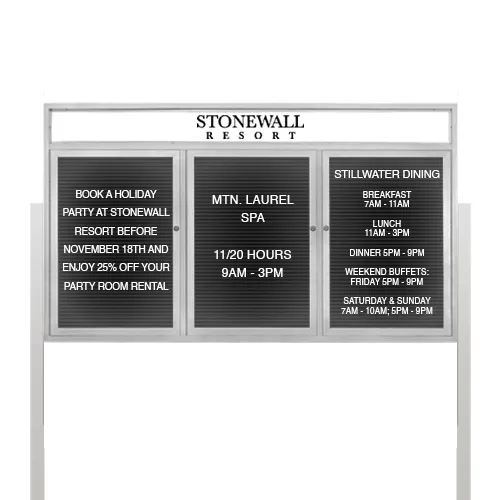 EXTREME WeatherPlus™ LED-Lit Enclosed Outdoor Letter Boards with Header and Posts | Freestanding Lockable 2 and 3 Door Display Cases in 35  Sizes