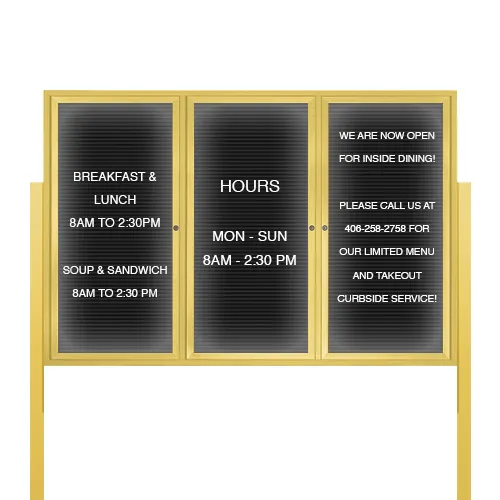 EXTREME WeatherPlus™ LED-Lit Enclosed Outdoor Letter Boards with Posts | Freestanding Lockable 2 and 3 Door Display Cases in 35  Sizes